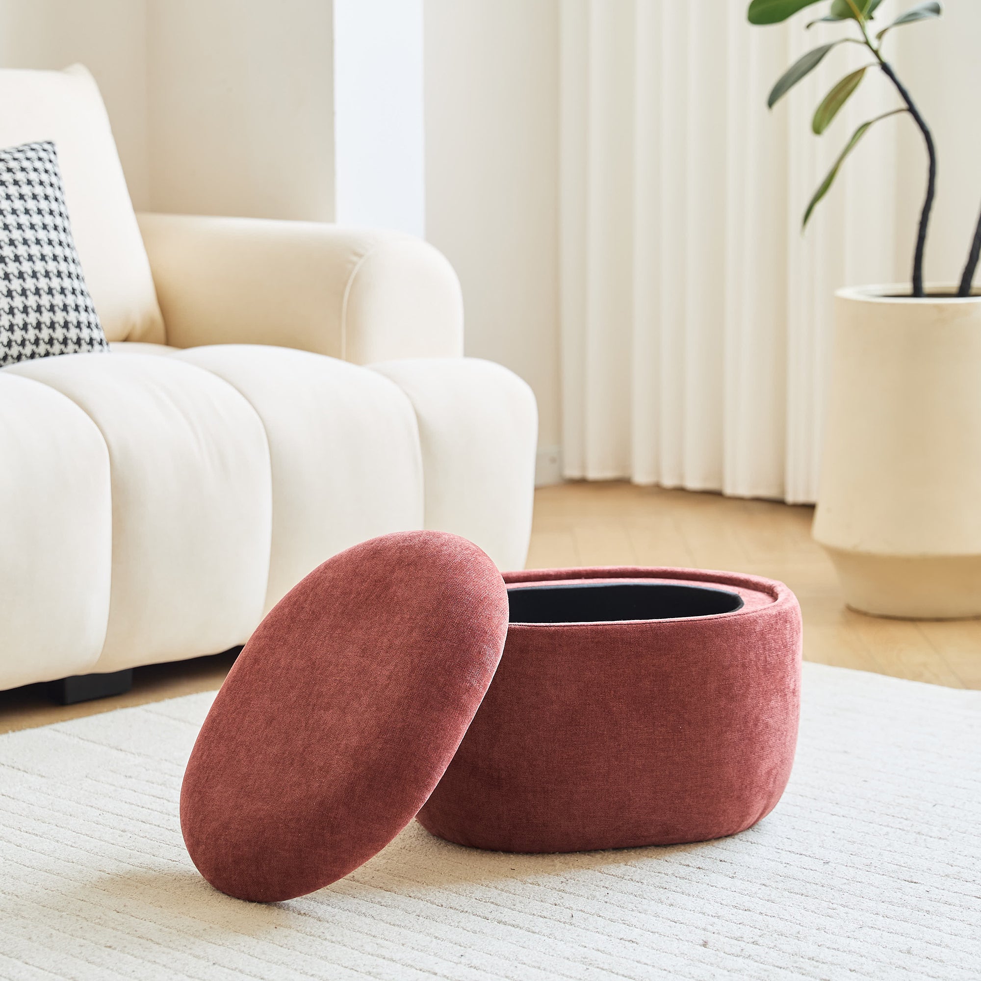 VASA - Pufa funkcją przechowywania, obita tkaniną w kolorze terakoty