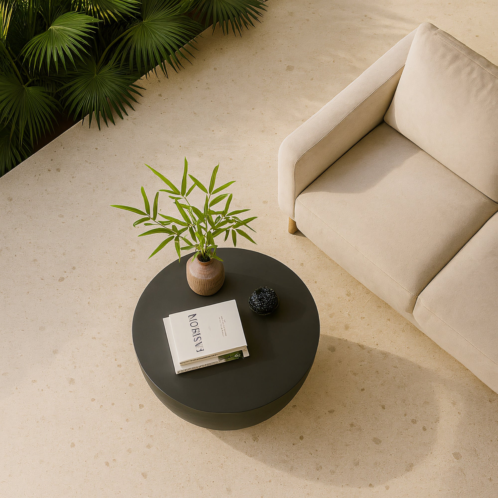 PARNU – stolik kawowy do wnętrz i na zewnątrz z czarnego magnezytu