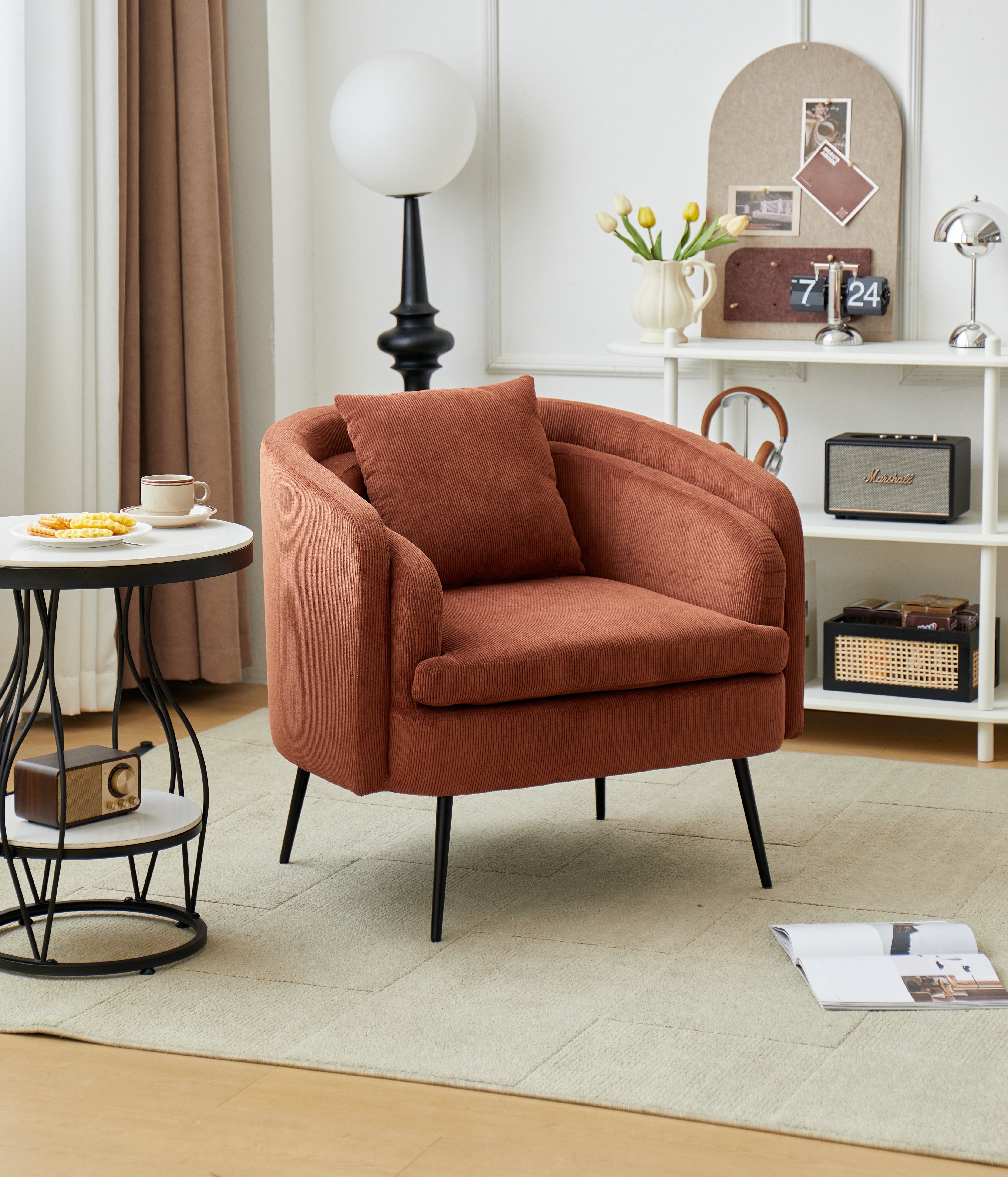 DUKE – Fotel salonowy z metalu i sztruksu w kolorze terakoty