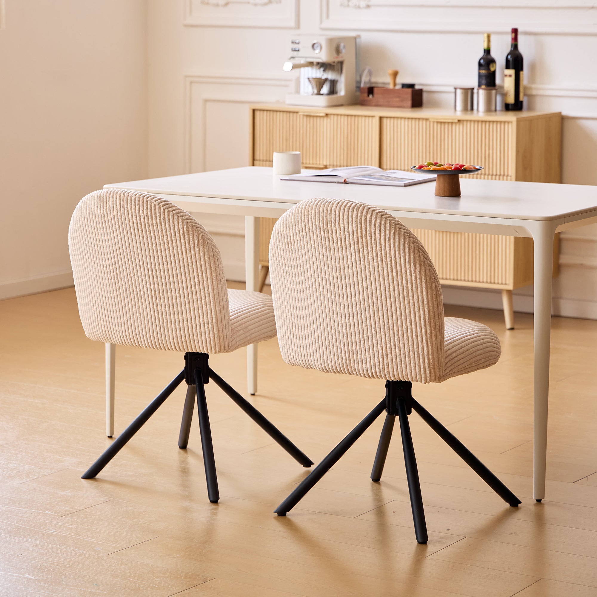 KITTILA - Zestaw 2 Obrotowych krzeseł z beżowego sztruksu i metalu