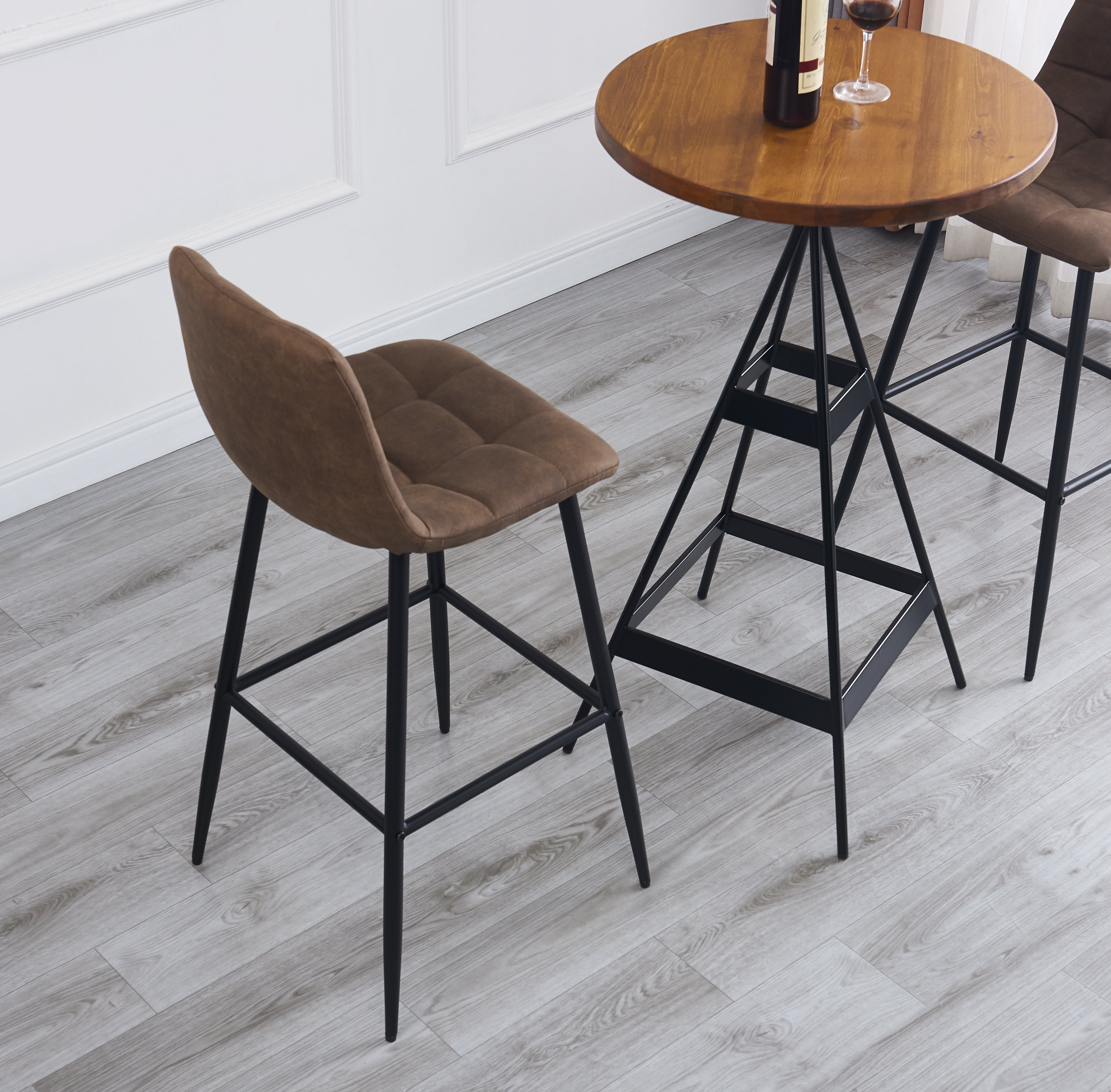 BJORN - Zestaw 2 stołków barowych z metalu i brązowej zamszowej tkaniny
