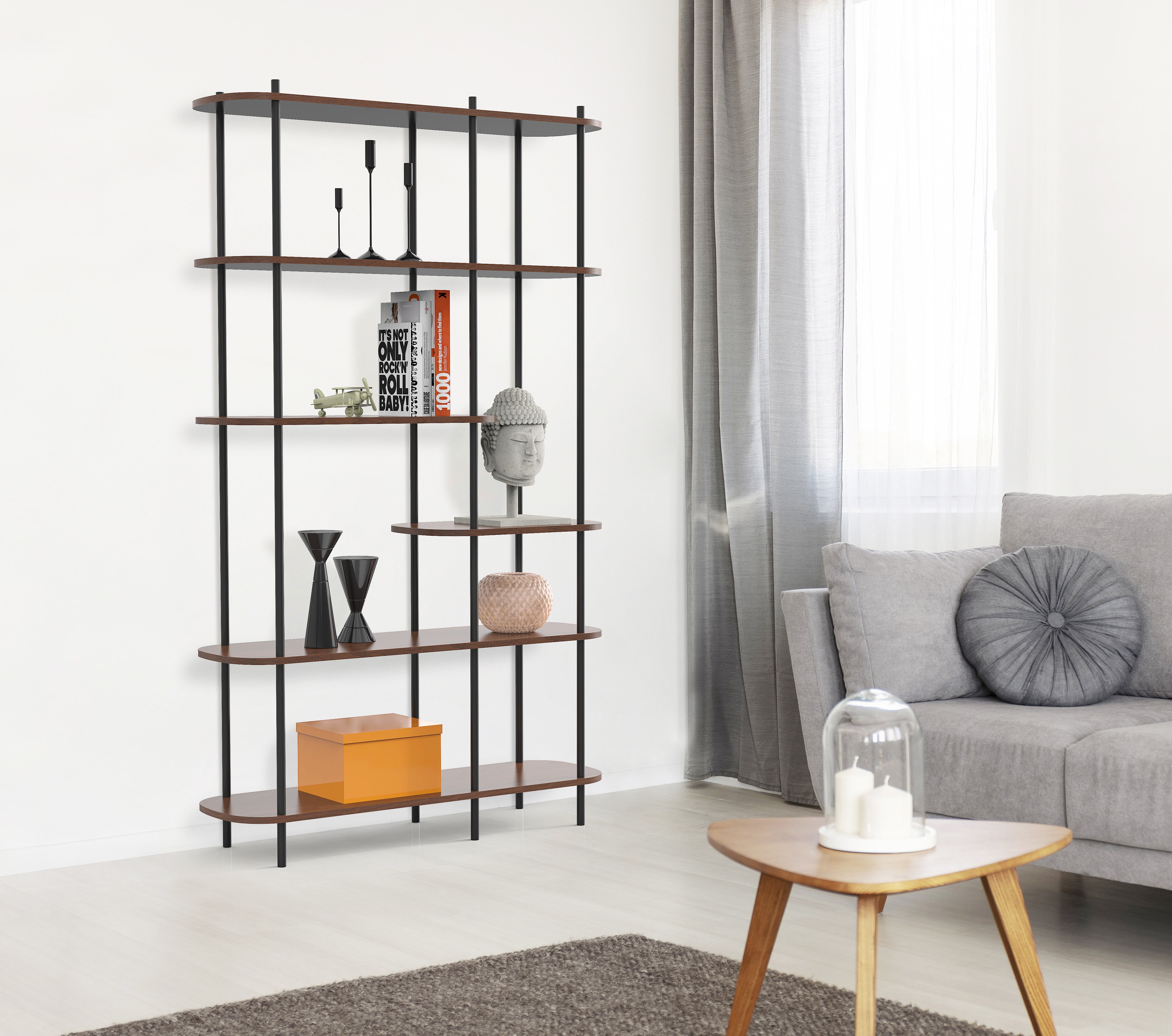 GOTEBORG - Nowoczesna półka z metalu i brązowego drewna