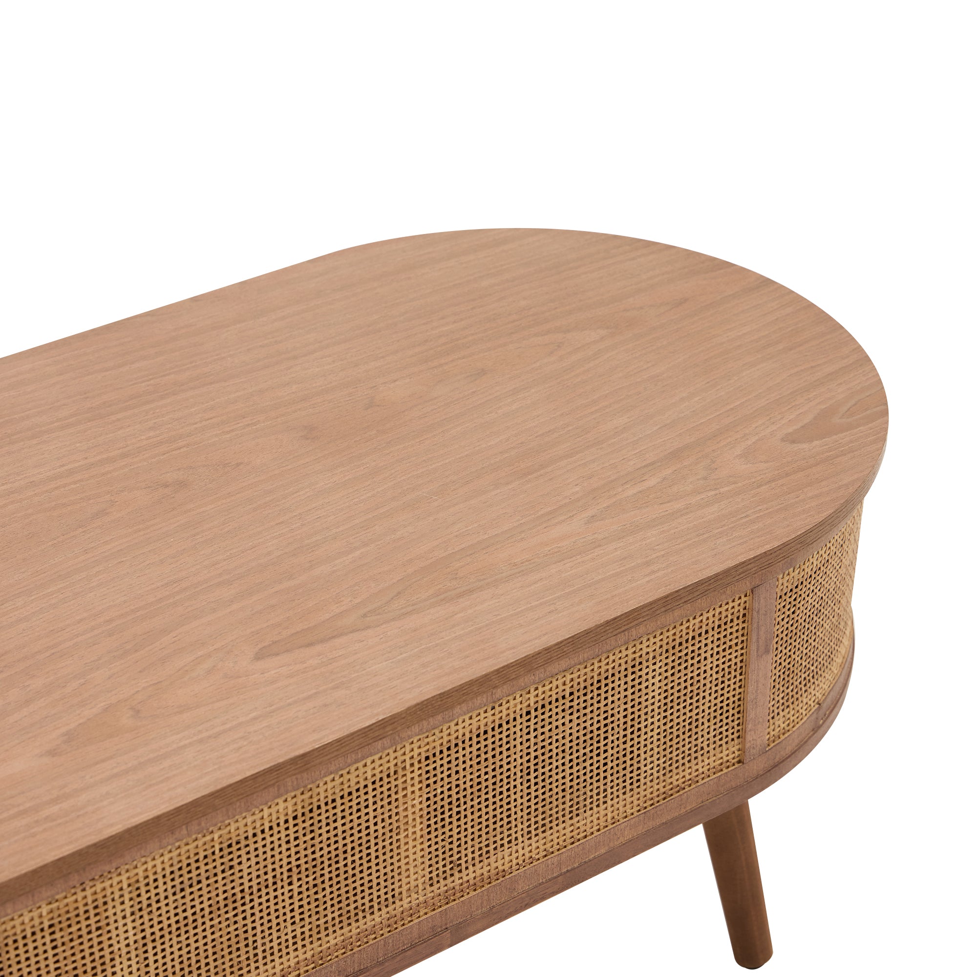 LOTTA – stolik kawowy z drewna orzechowego i rattanowego z schowkiem