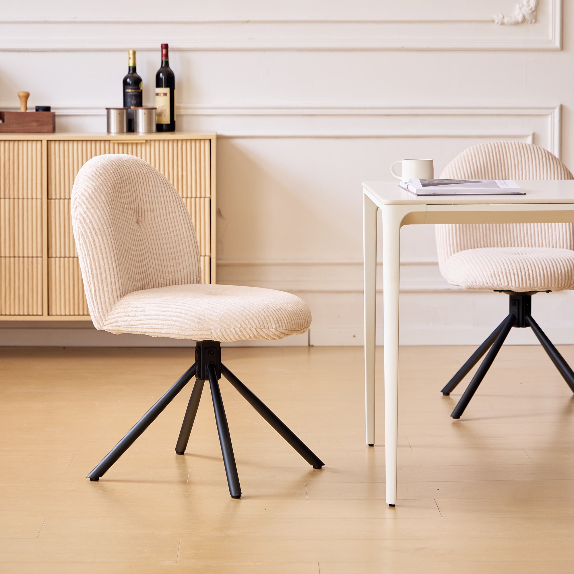 KITTILA - Zestaw 2 Obrotowych krzeseł z beżowego sztruksu i metalu