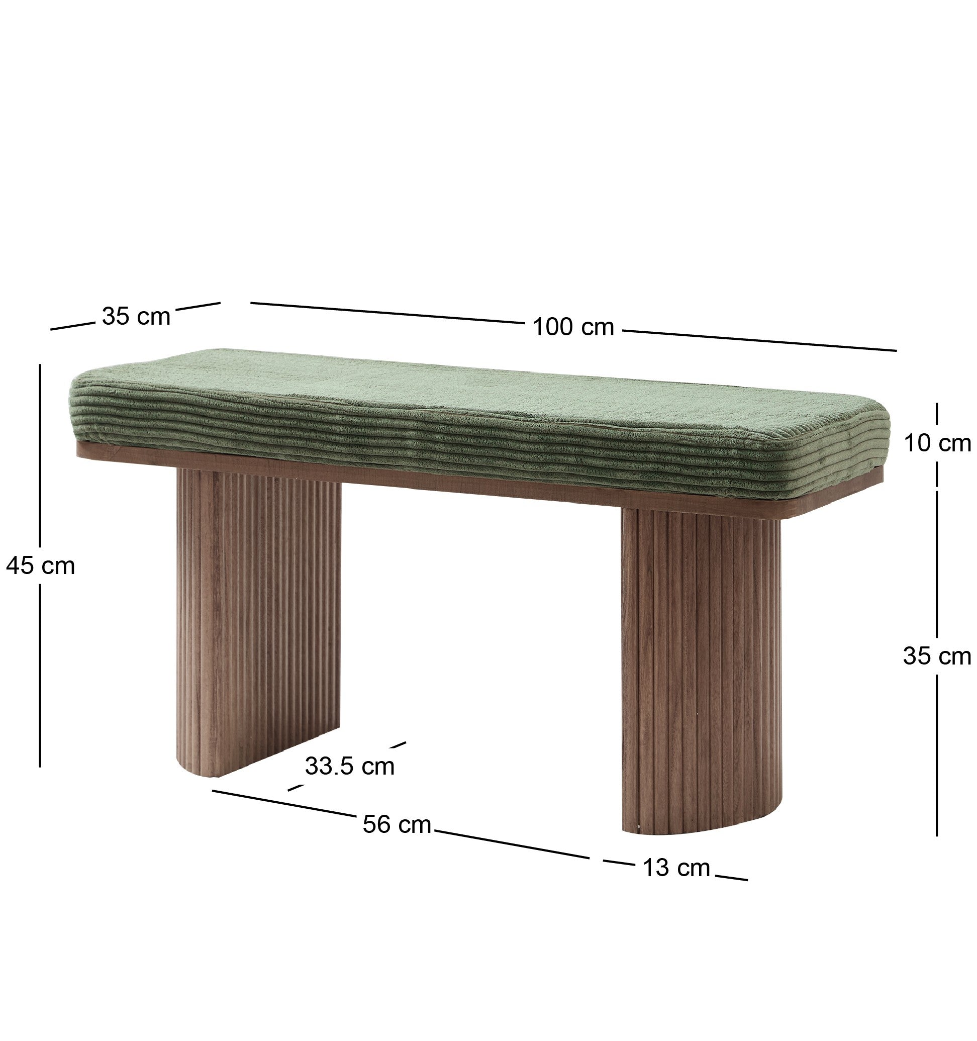 PIREUS – Ławka z litego drewna i zielonego sztruksu