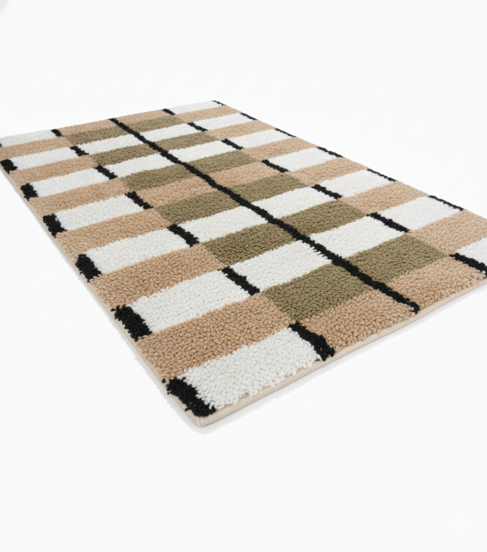 VAXJO – prostokątny dywanik bawełniany z brązowymi i ecru wzorami, 90 x 60 cm