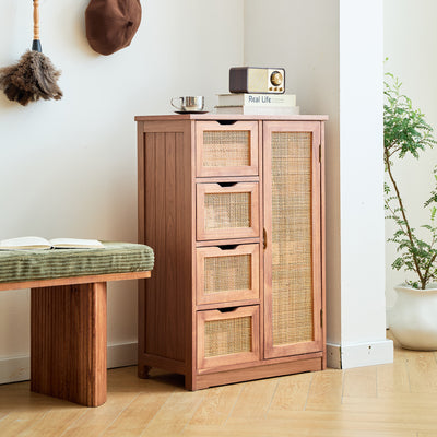 KIEL - Dressoir opbergmeubel van notenhout en rotan