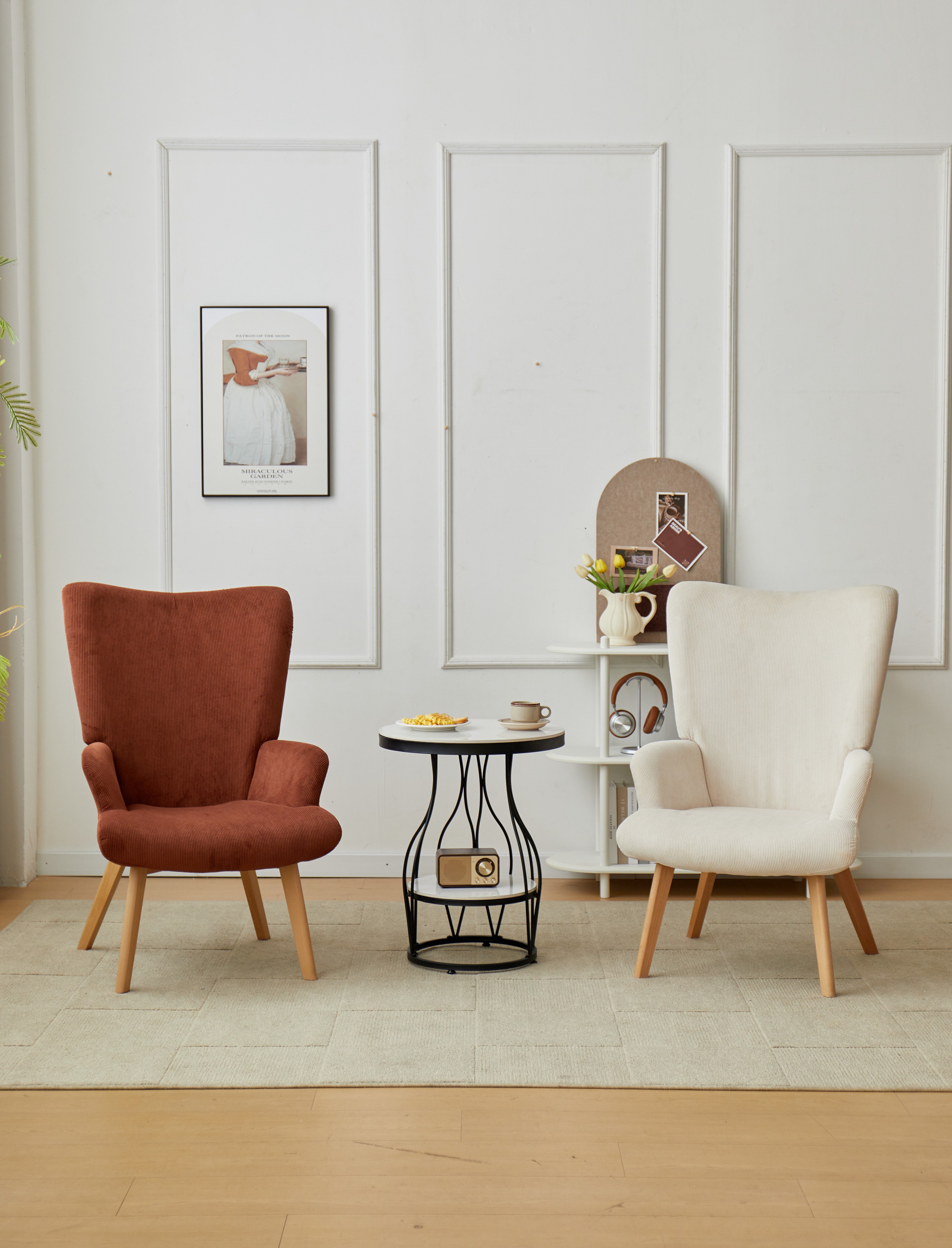 MALMO – Fotel salonowy z litego drewna i beżowego sztruksu