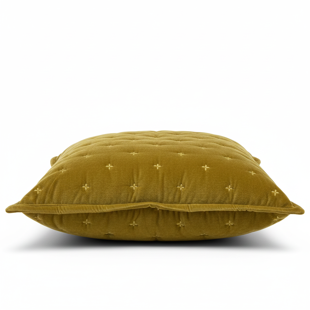 LANGOYA – Poduszka z aksamitu bawełnianego w kolorze musztardowożółtym OEKO-TEX® 45 x 45