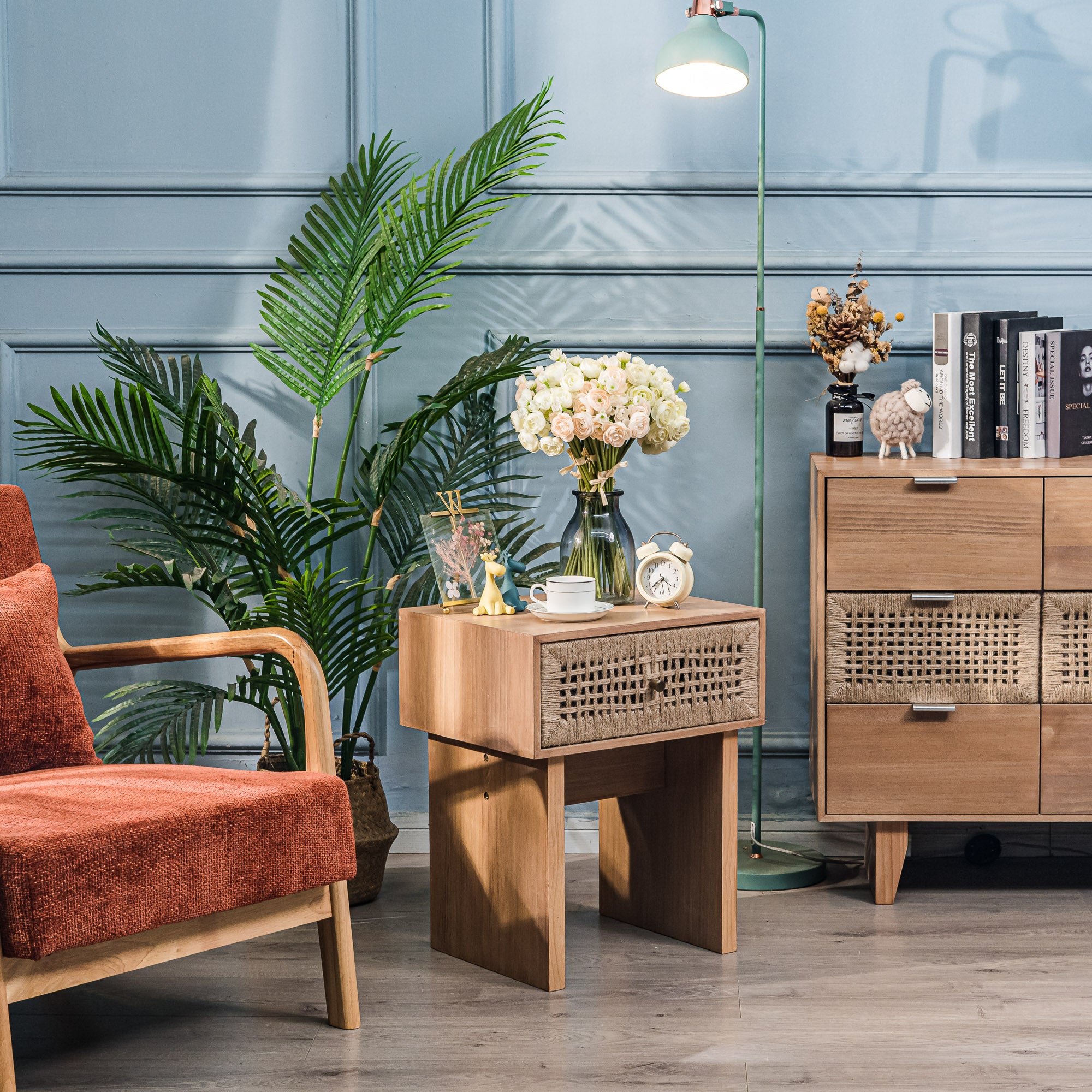 TOLEDO - Szafka nocna z 1 szufladą z naturalnej liny