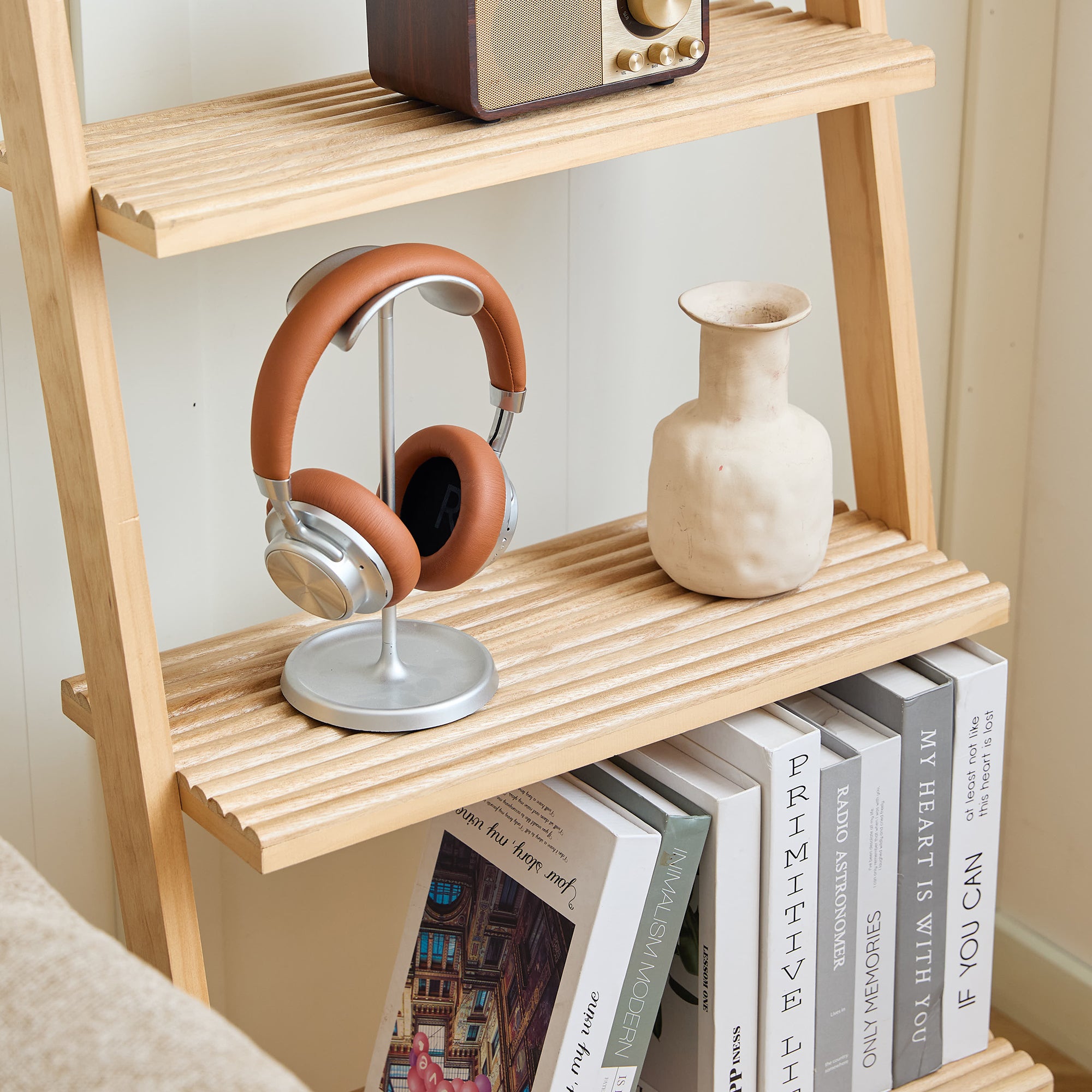 SMOGEN - Półka ścienna w kształcie drabinki, 5 poziomów, z litego drewna naturalnego