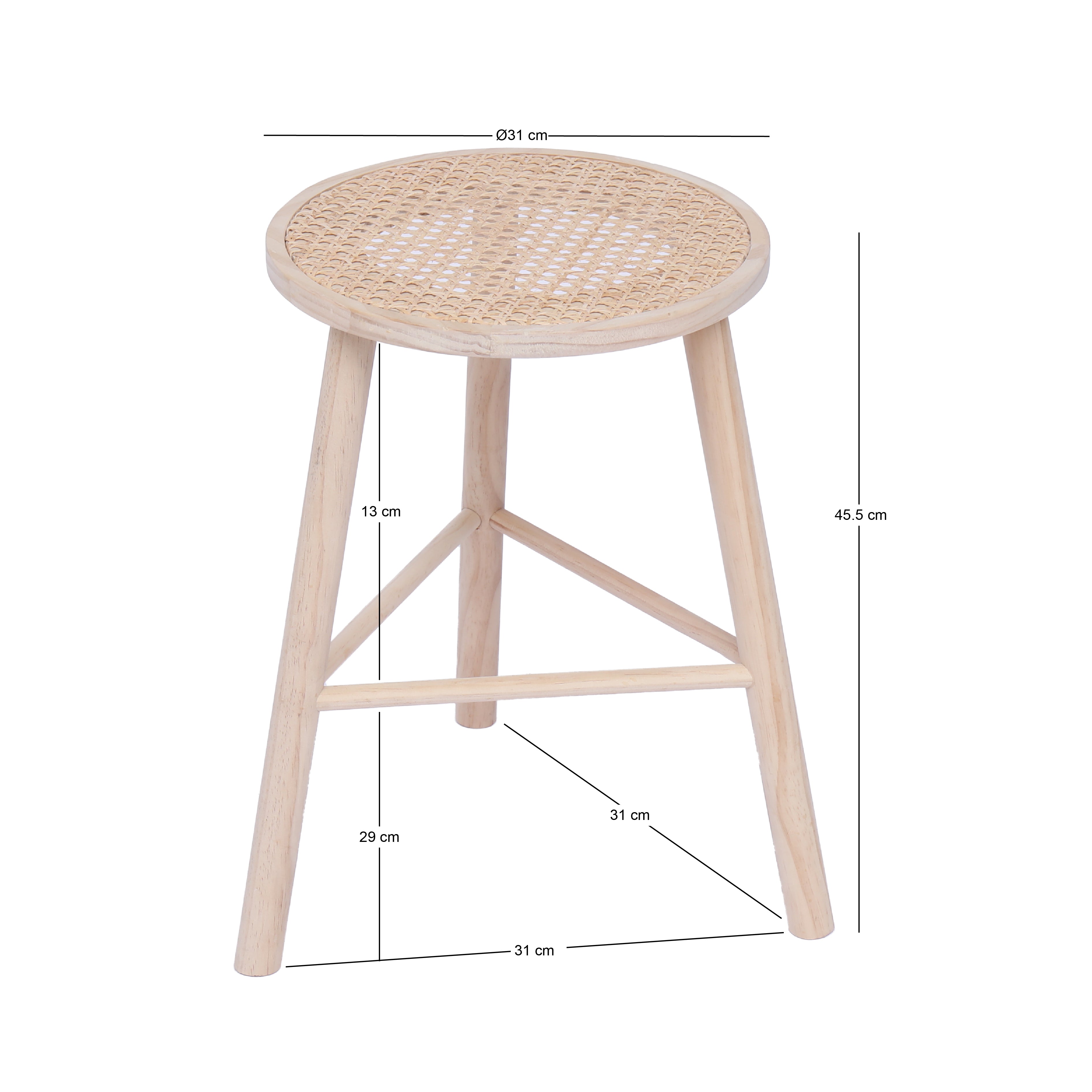 Stołek z litego drewna sosnowego i rattanu