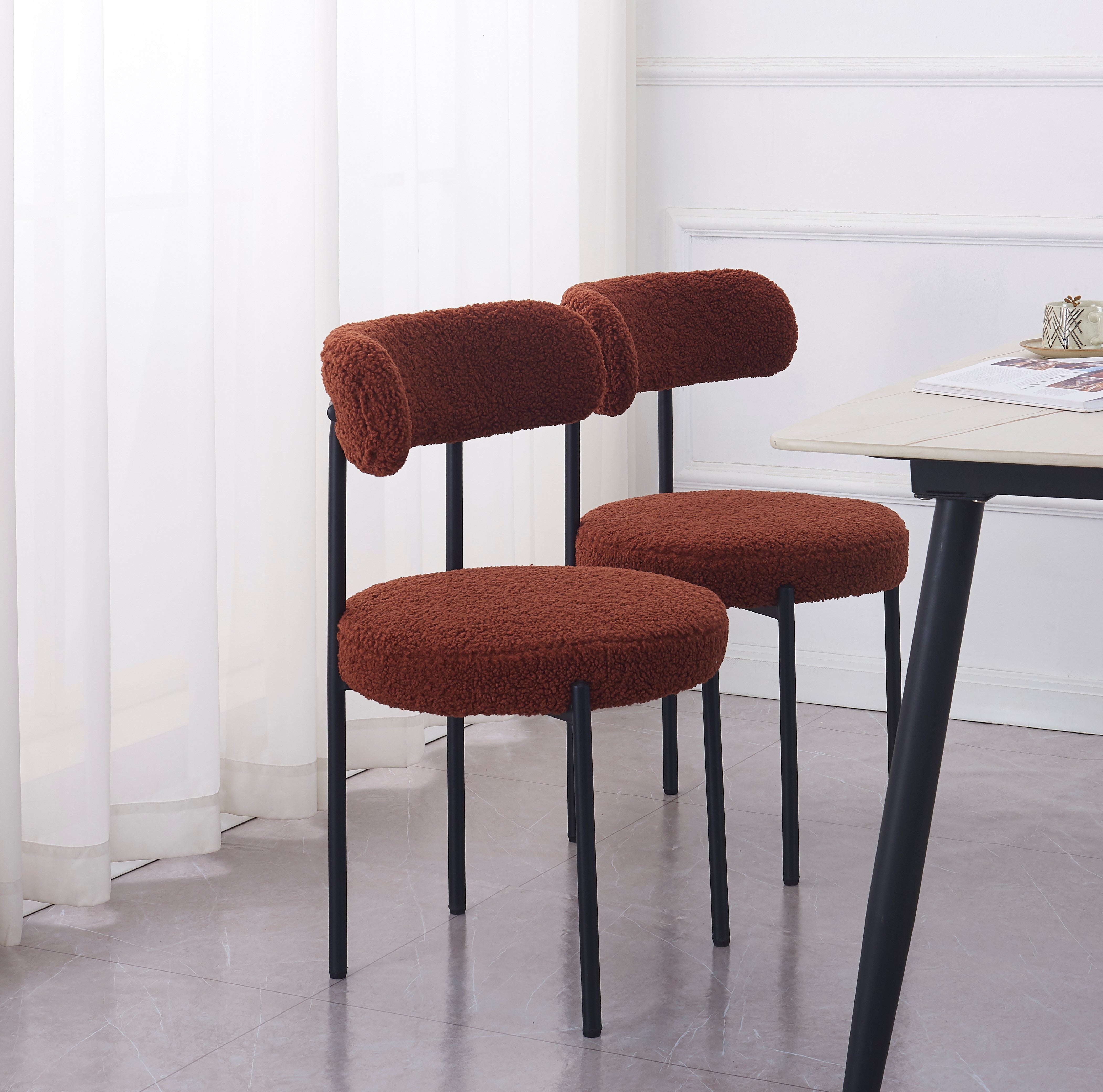 LARS - Zestaw 2 skandynawskich krzeseł z metalu i pętelkami w kolorze terakoty