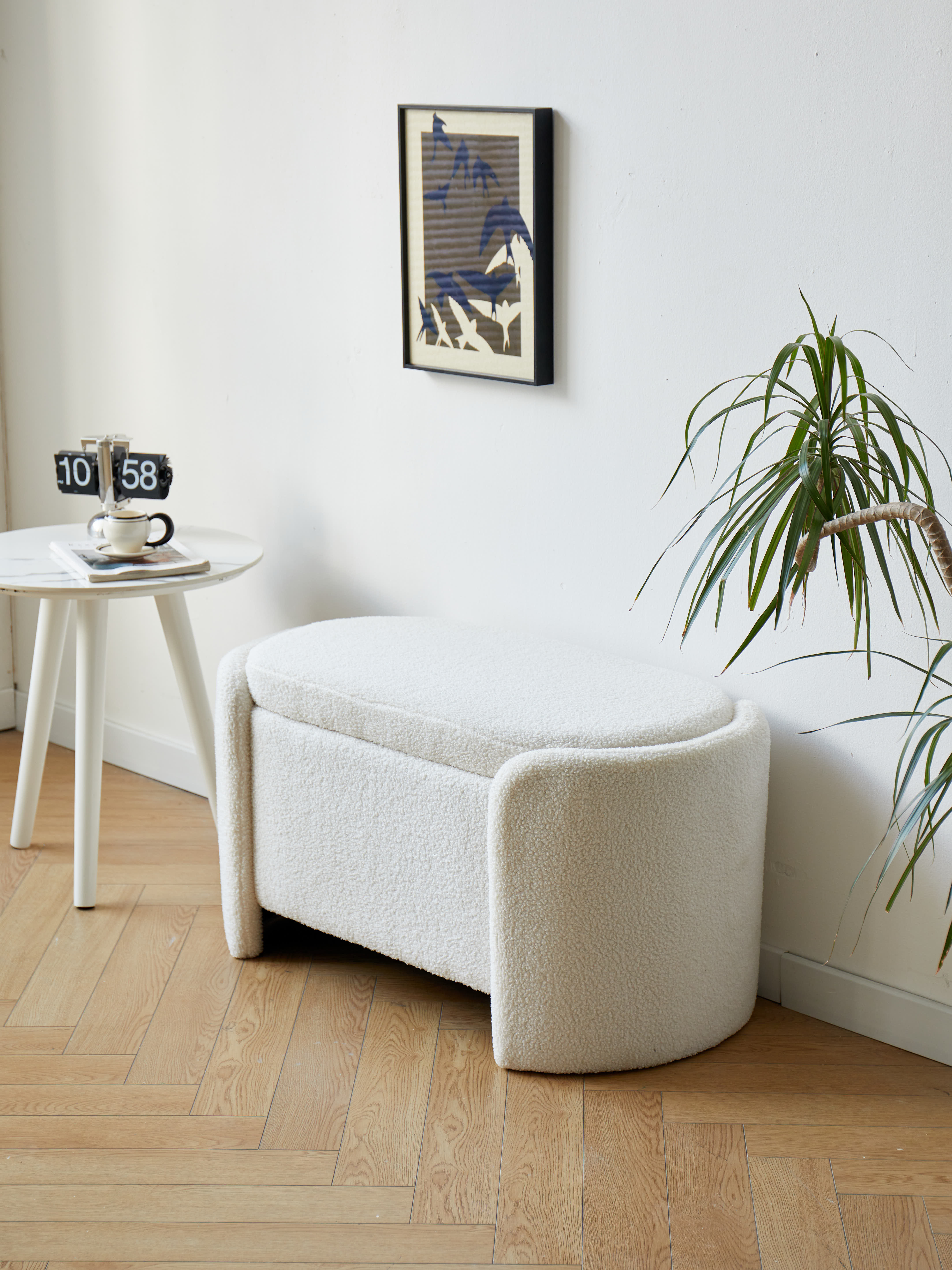MOSS - Bench with White Bouclé Storage