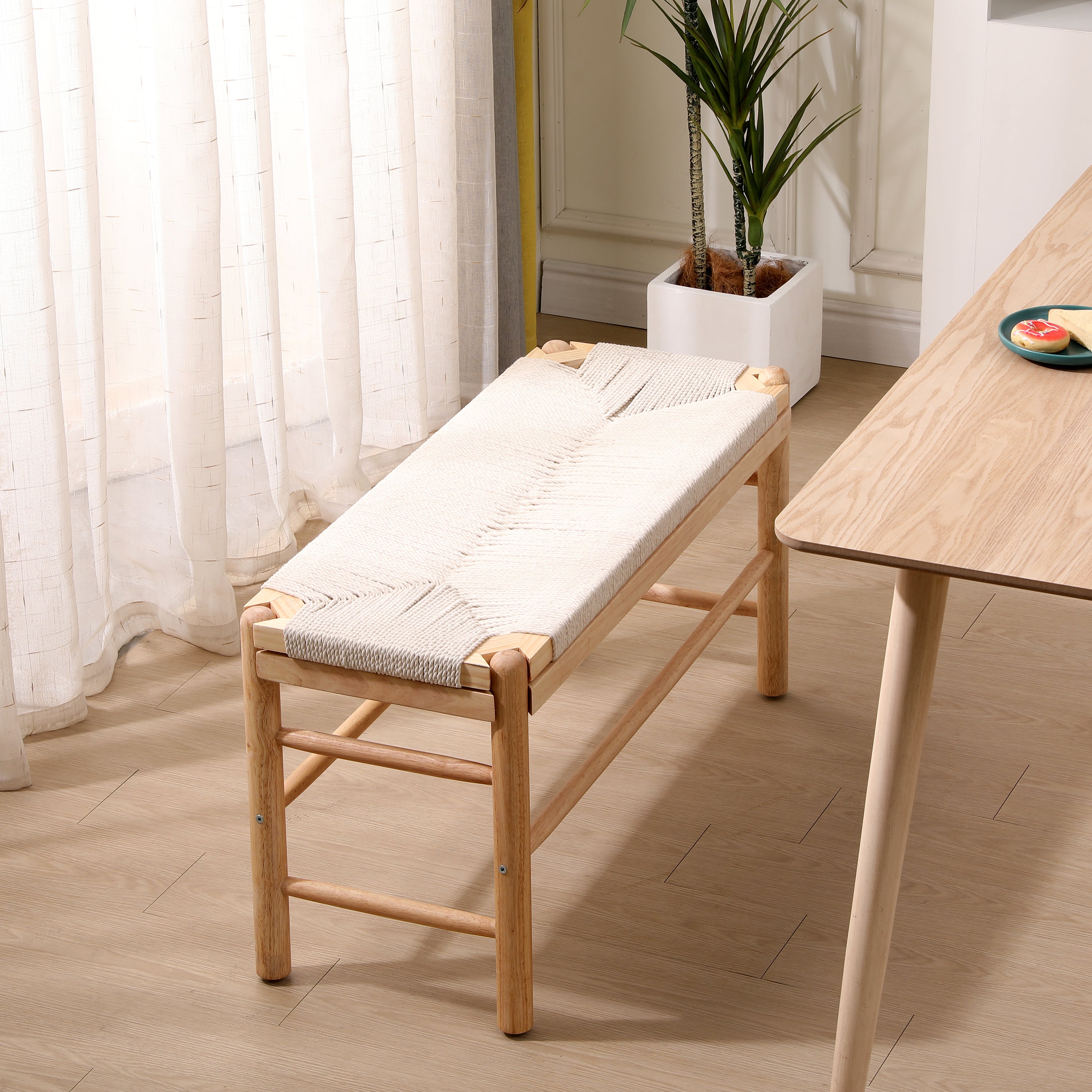 Ławka z schowkiem z litego drewna i sznurkiem