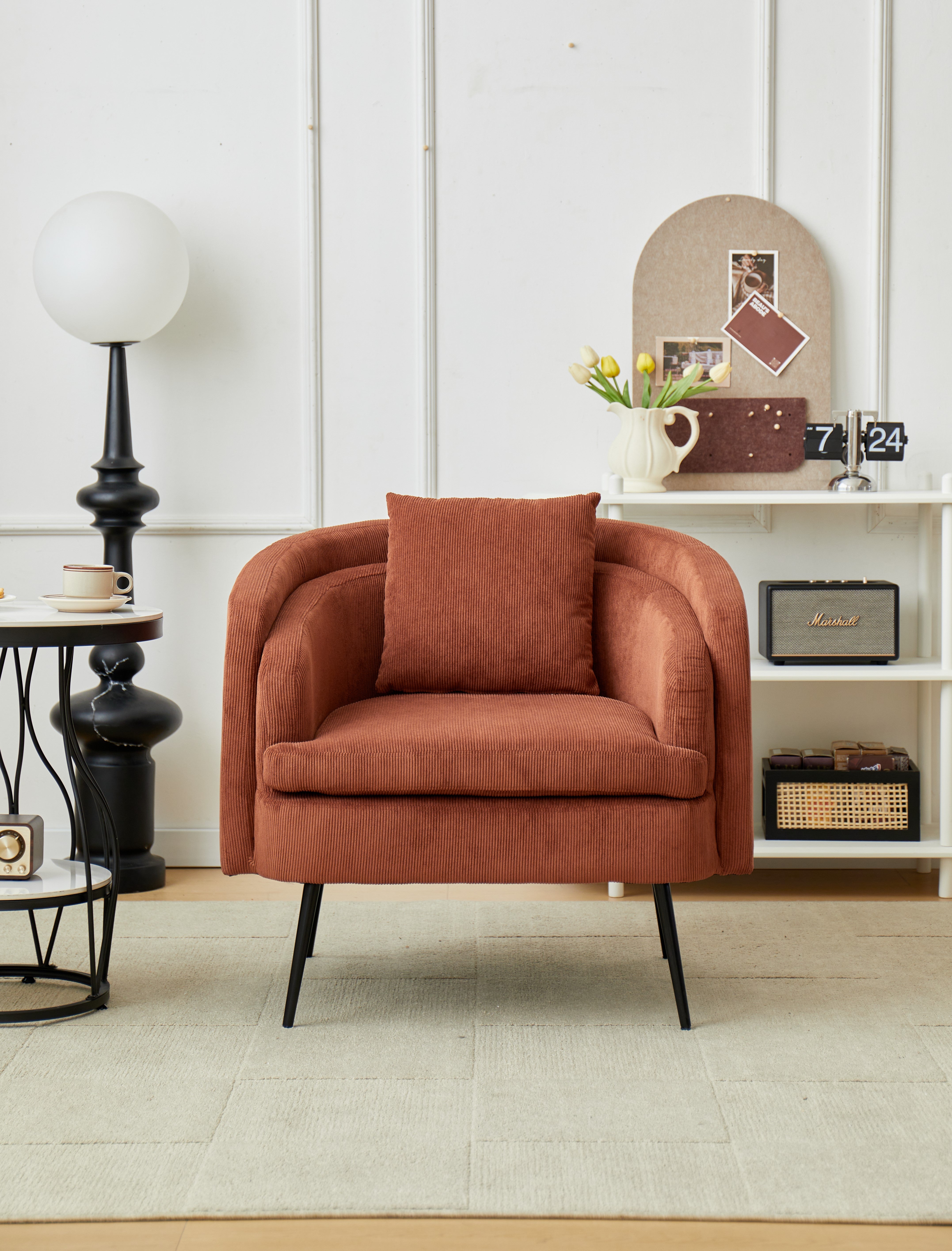DUKE – Fotel salonowy z metalu i sztruksu w kolorze terakoty