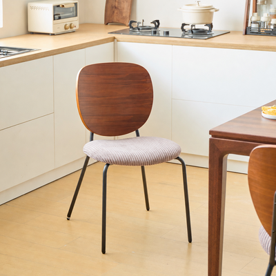 ORUM - Set 2 sillas de comedor en madera, metal y terciopelo acanalado gris