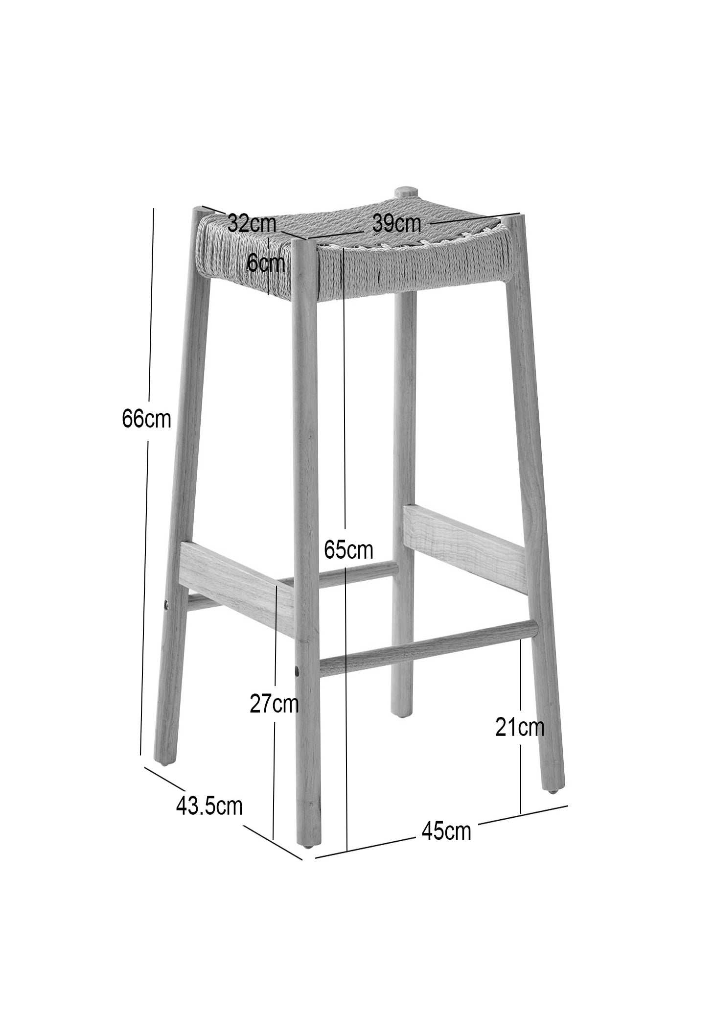 SALTA - Zestaw 2 stołków barowych z litego drewna i liny