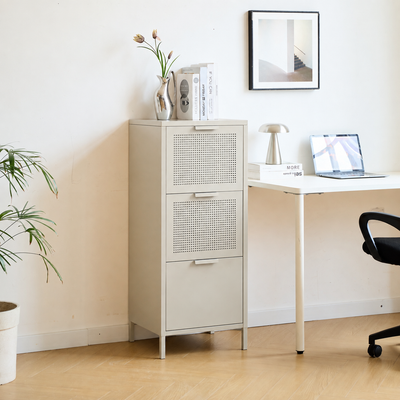 NURMES - Meuble de rangement 3 tiroirs en metal beige