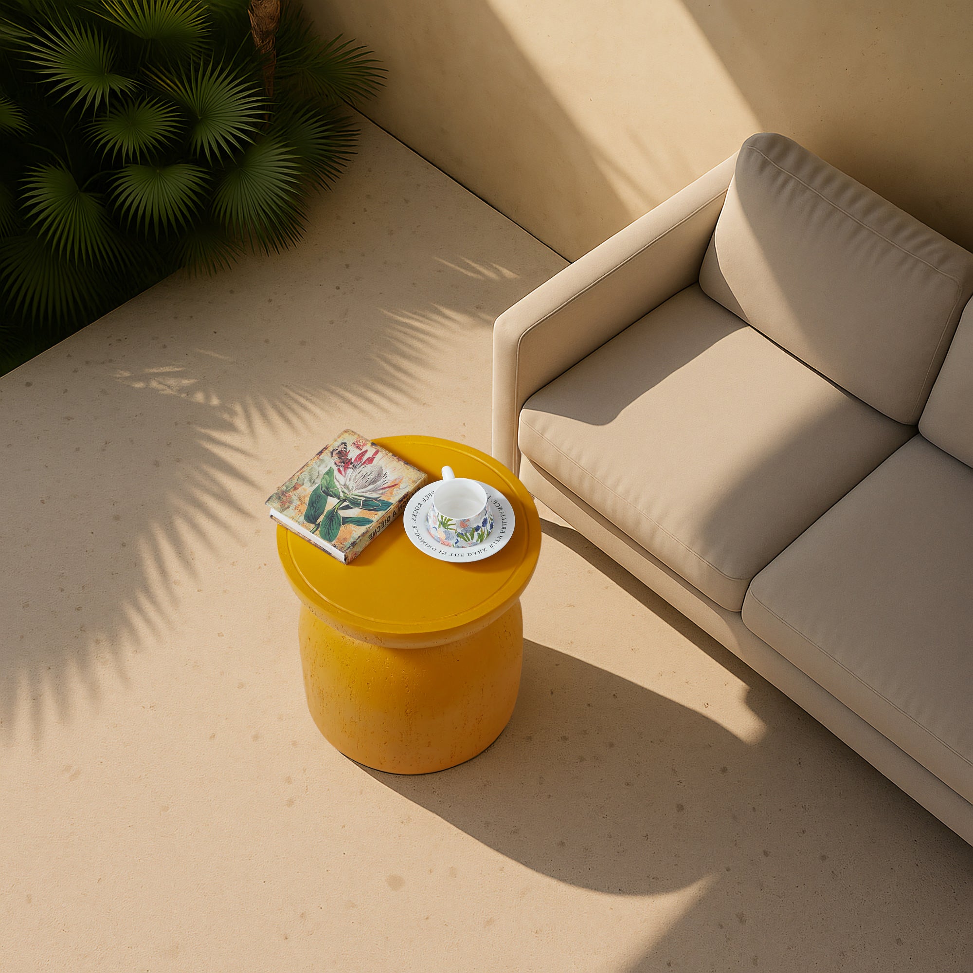 HJORRING – stolik pomocniczy do kanapy, do użytku wewnątrz i na zewnątrz, wykonany z żółtego magnezytu