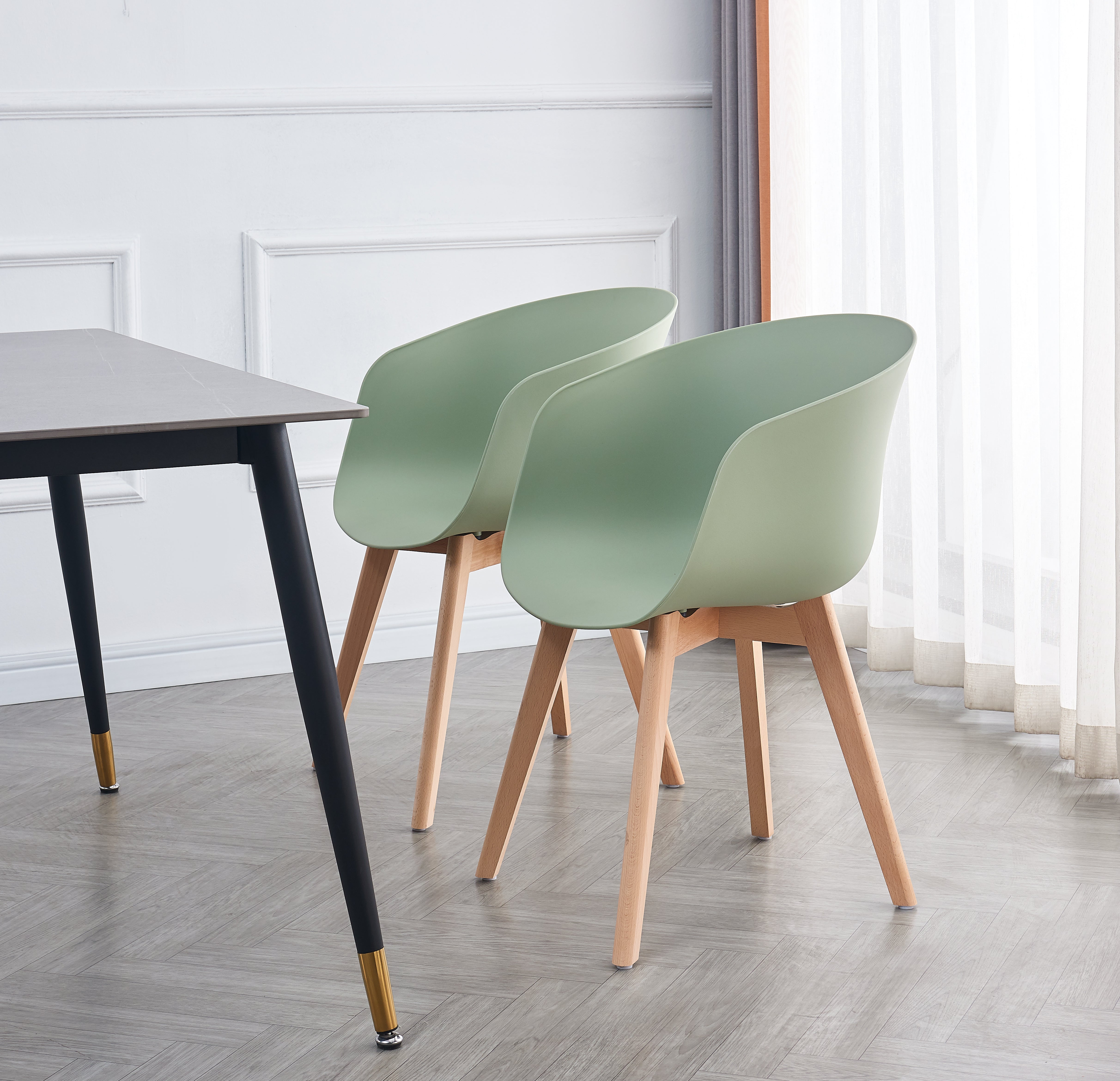 ALBORG – Zestaw 4 skandynawskich krzeseł z drewna i polipropylenu w kolorze miętowej zieleni