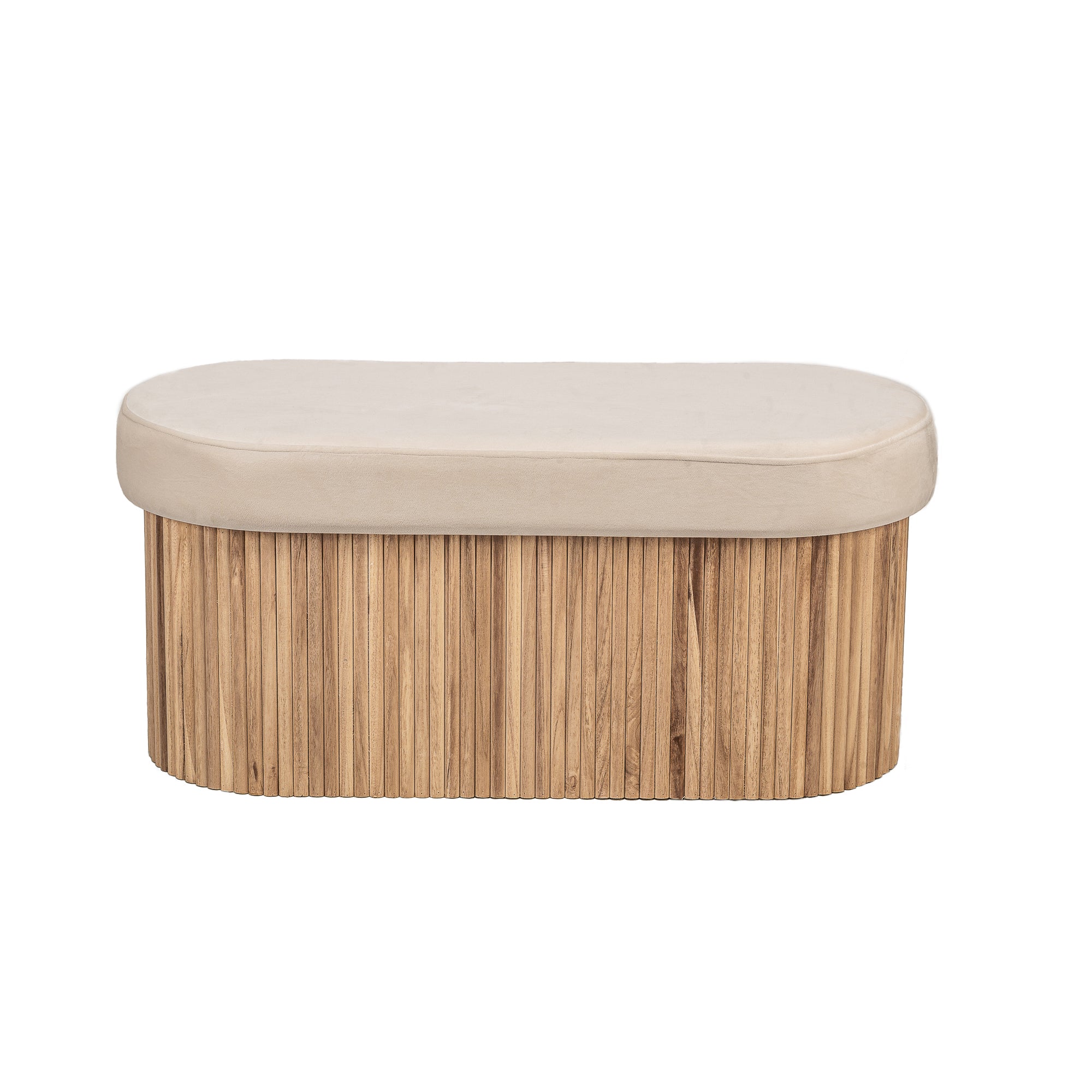 BAOTSU – Ławka z pojemnikiem, wykonana z drewna i beżowego aksamitu