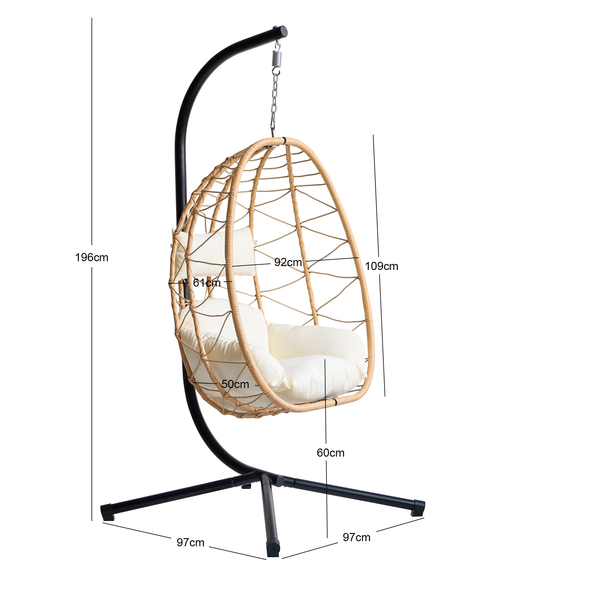 VENICE – Wiszący fotel z rattanu i brązowego metalu