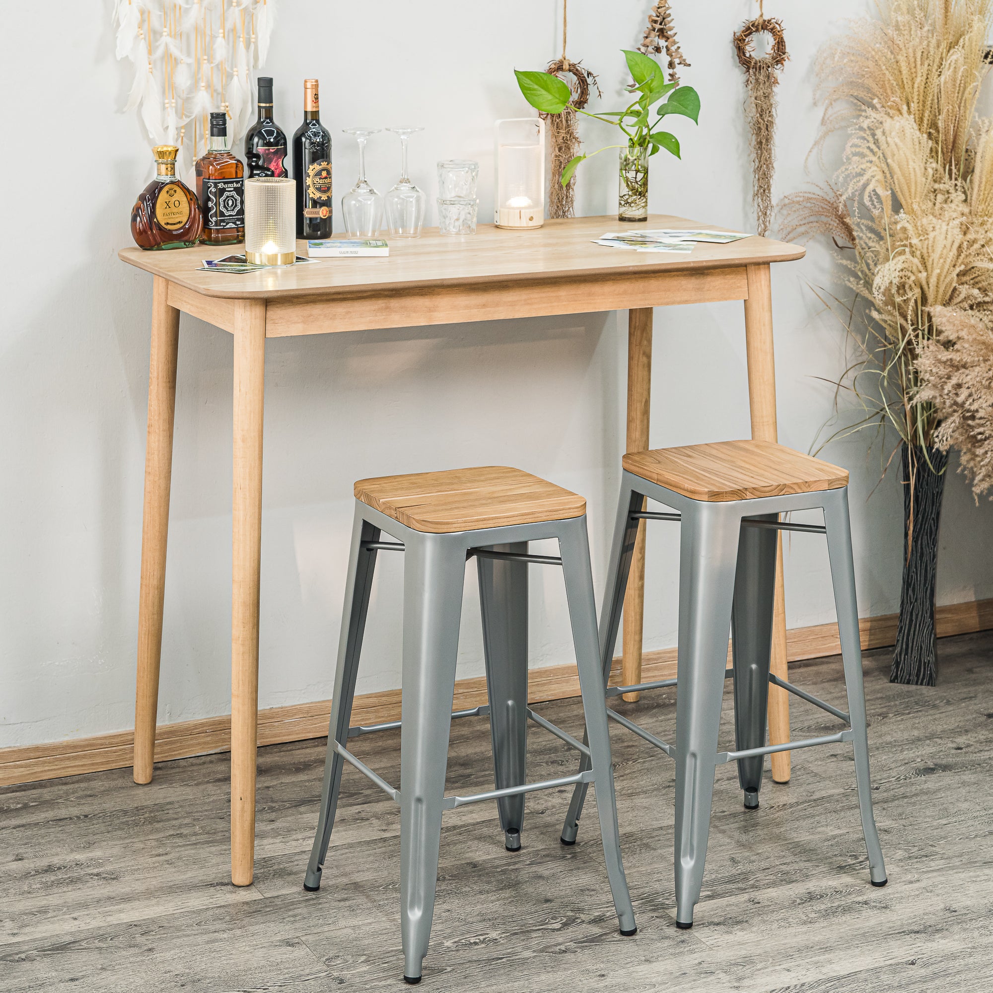 NASH – Zestaw 4 stołków barowych z metalu i drewna w kolorze szarym