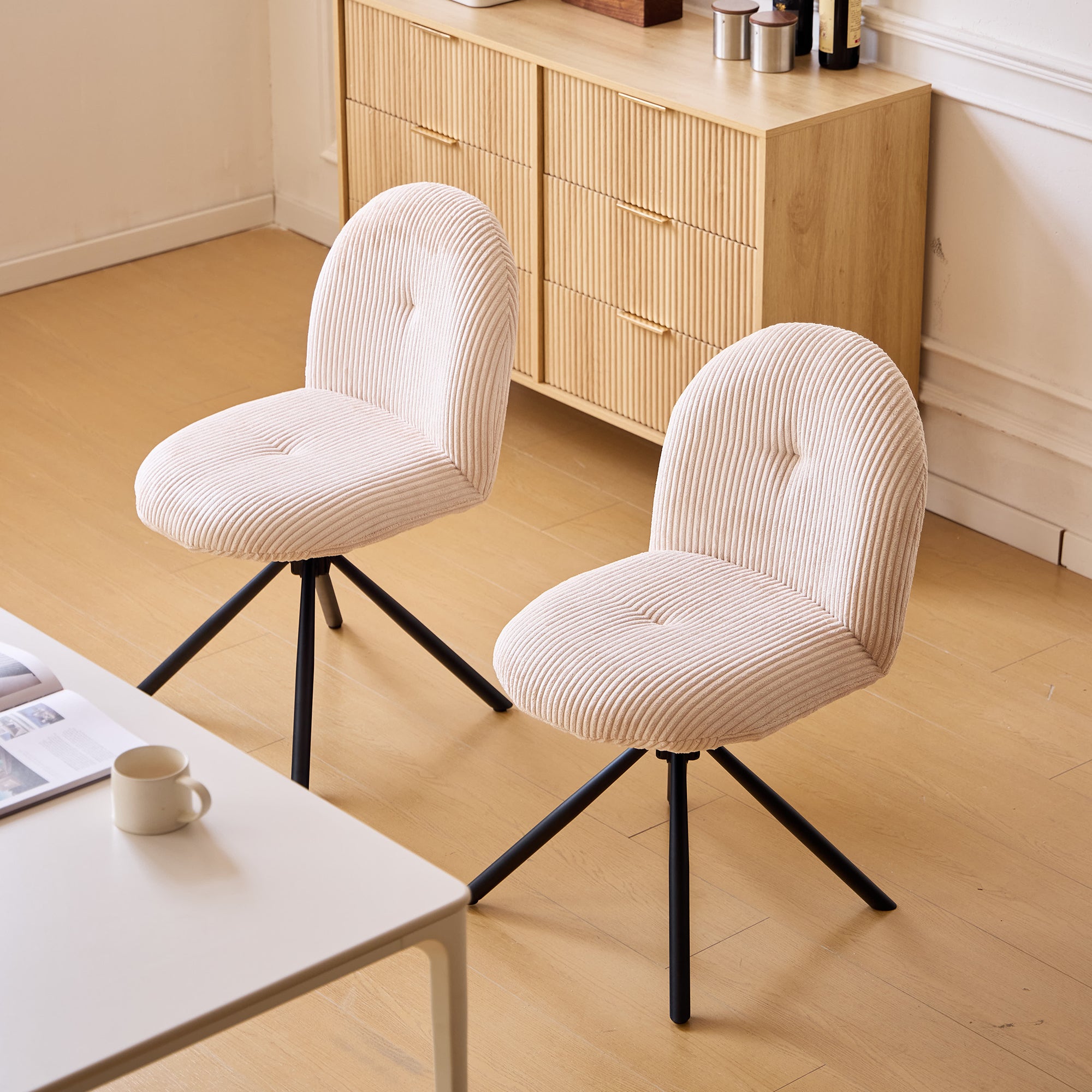 KITTILA - Zestaw 2 Obrotowych krzeseł z beżowego sztruksu i metalu