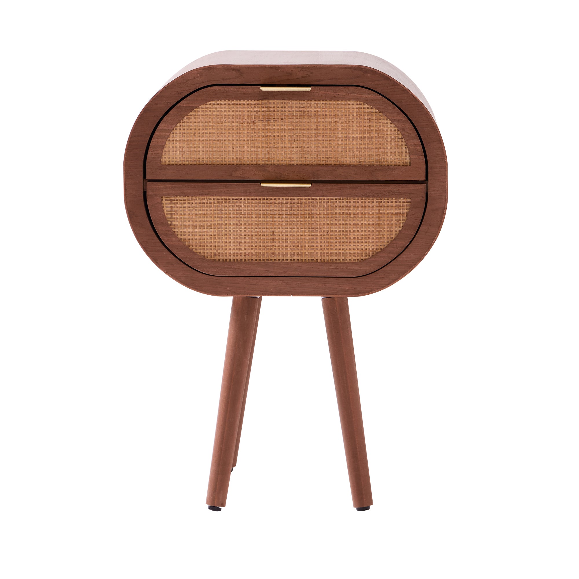 MALIRON - Szafka nocna z 2 szufladami z rattanu i drewna orzechowego