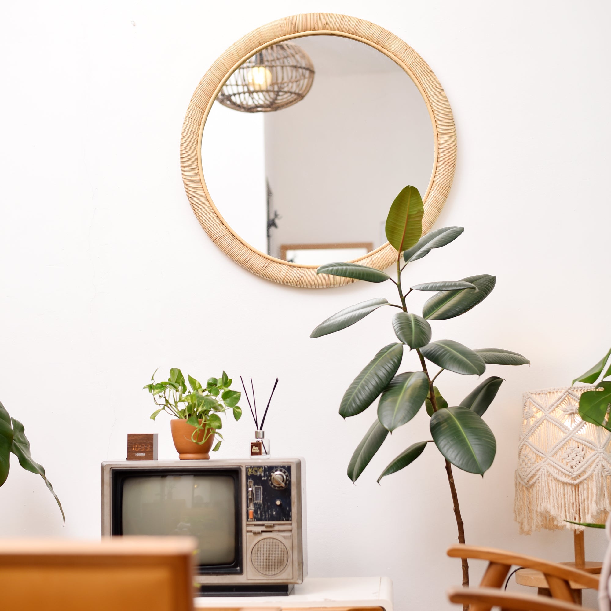 DARWIN – Okrągłe lustro Ø 75 cm z naturalnego rattanu