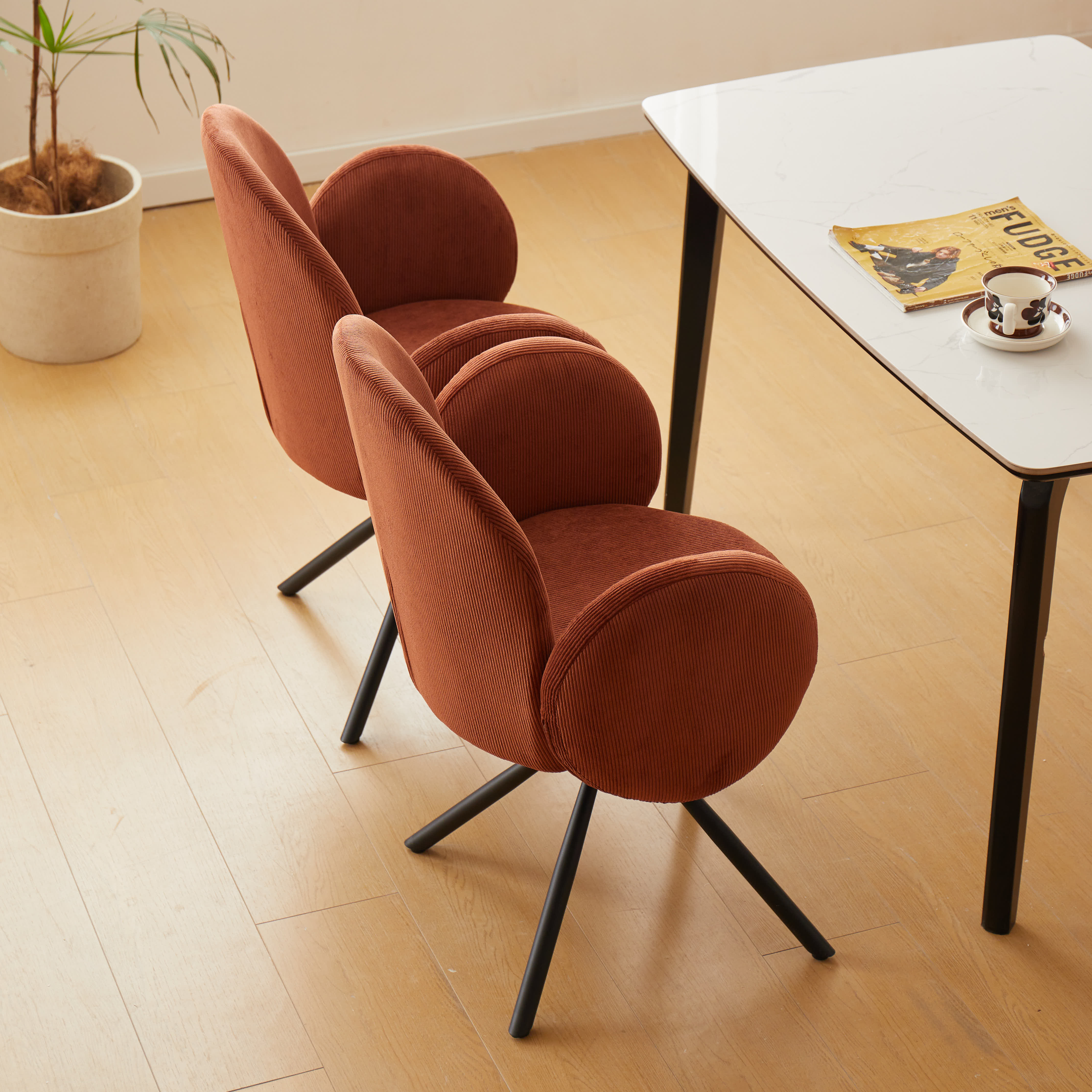 HELSINKI - Lot de 2 chaises swivel rotatives en velours côtelé terracotta