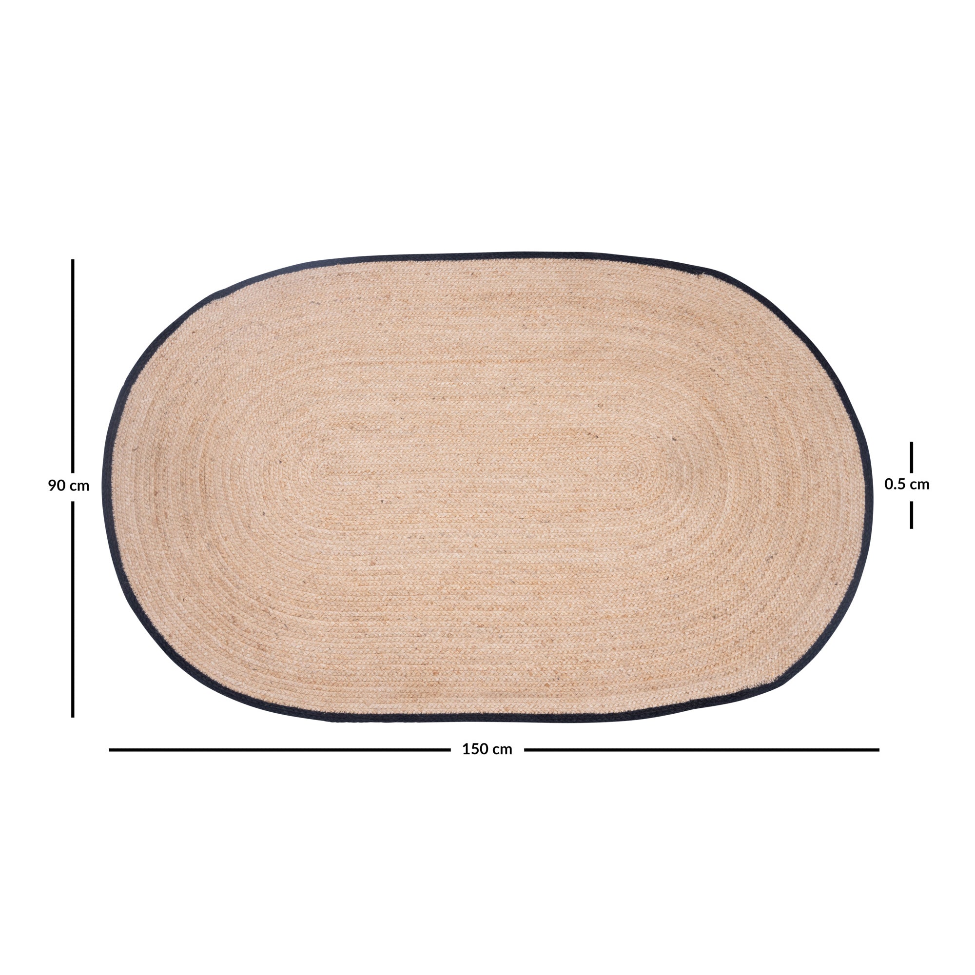 EIRA – Owalny dywanik z naturalnej juty, czarny, 150 x 90 cm