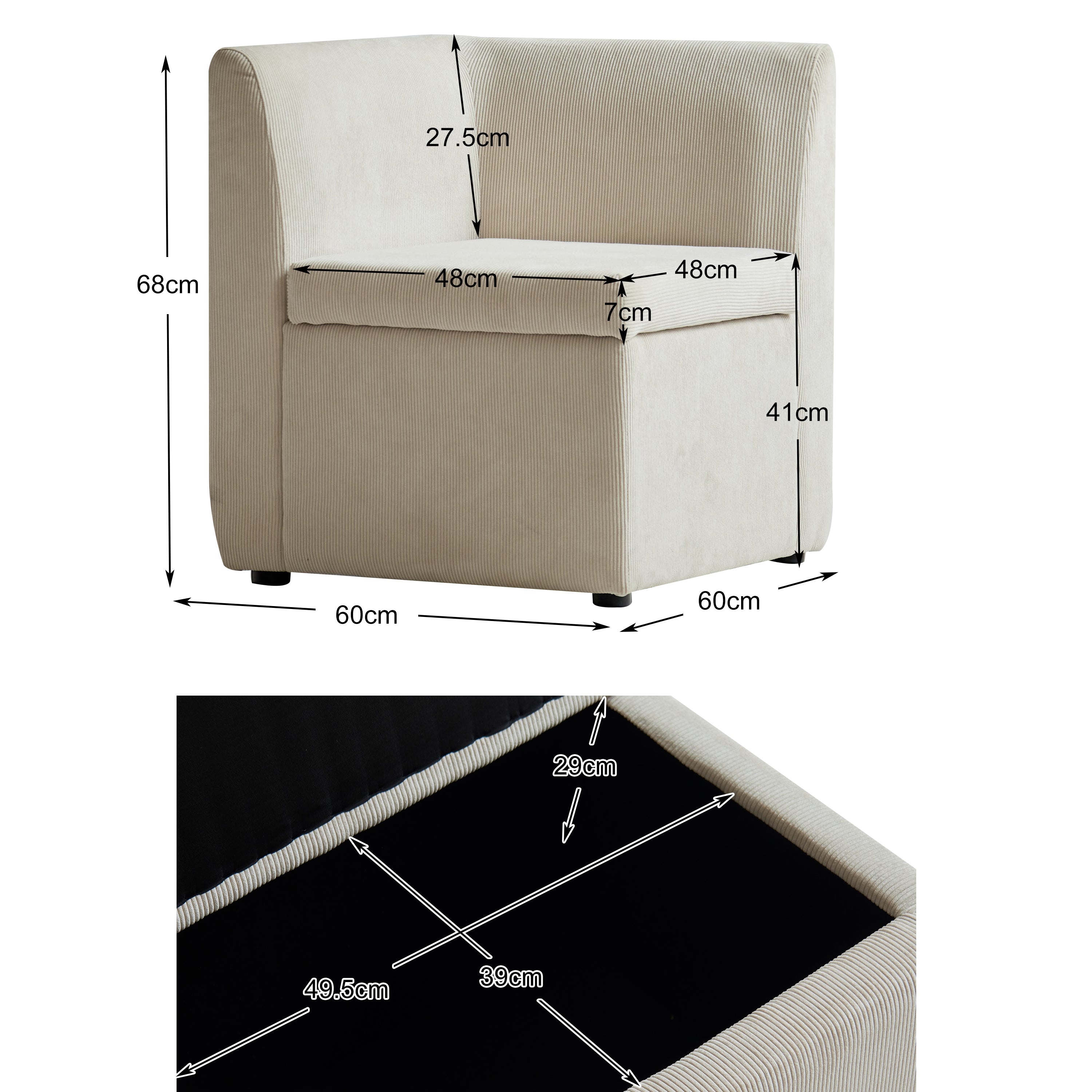 VARDE – Modułowa sofa narożna dla jednej osoby z beżowego sztruksu