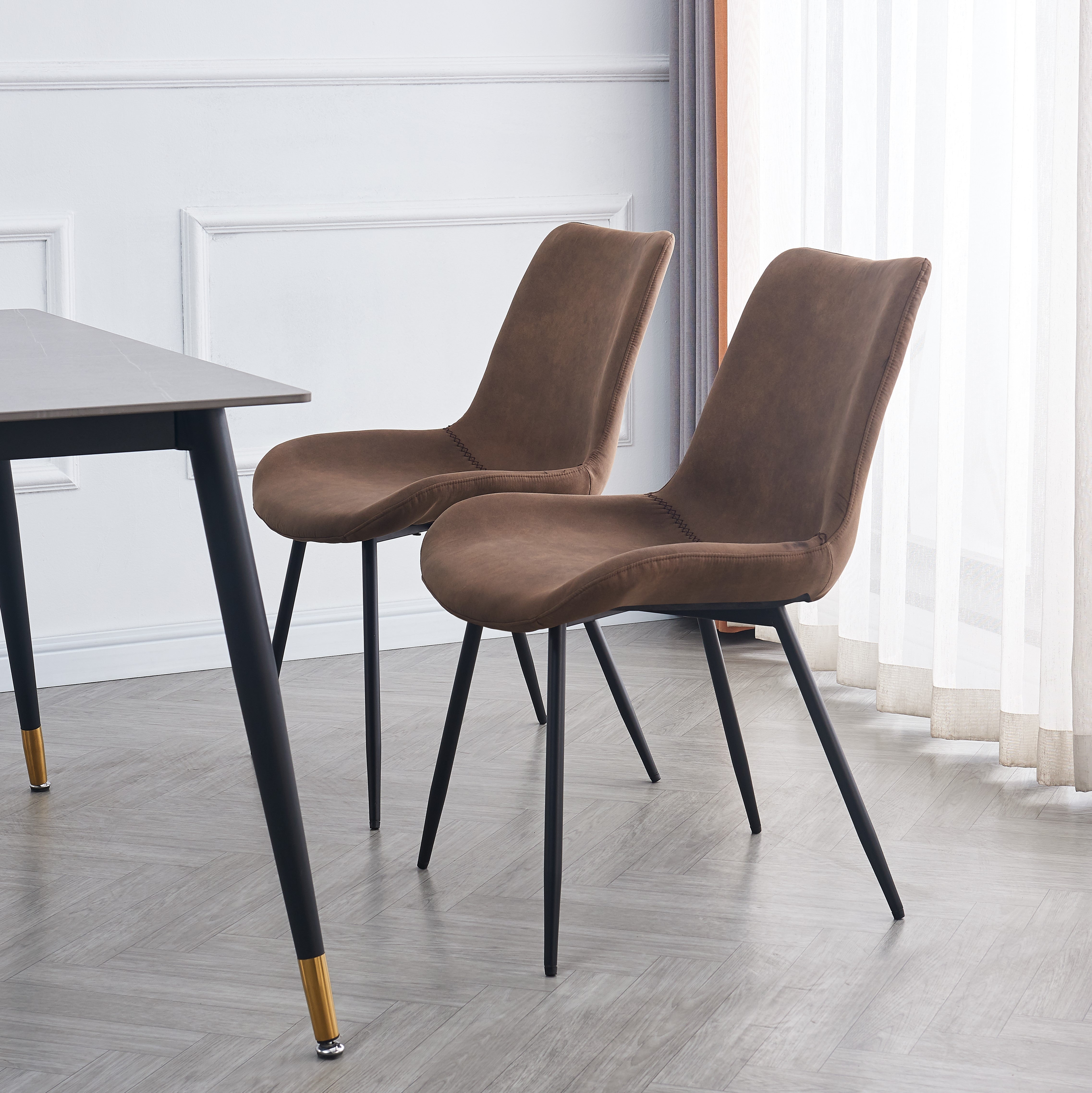 KOGE - Zestaw 2 krzeseł z metalu i brązowej zamszowej tkaniny