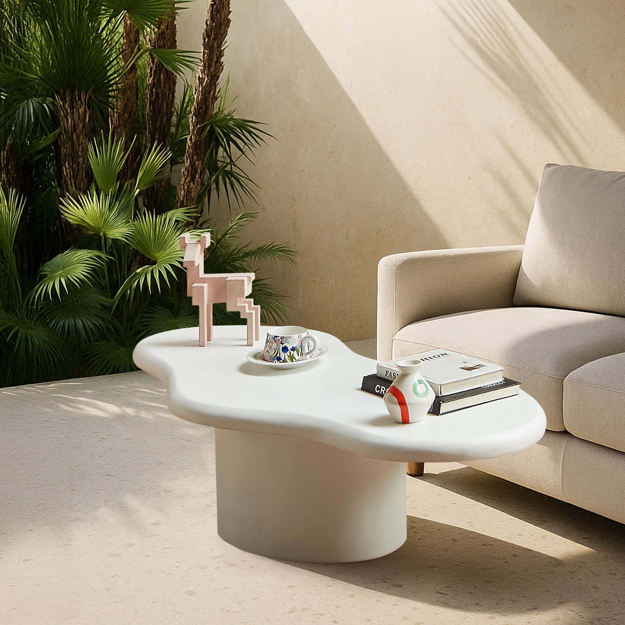 TORNIO – stolik kawowy do wnętrz i na zewnątrz z białego magnezytu