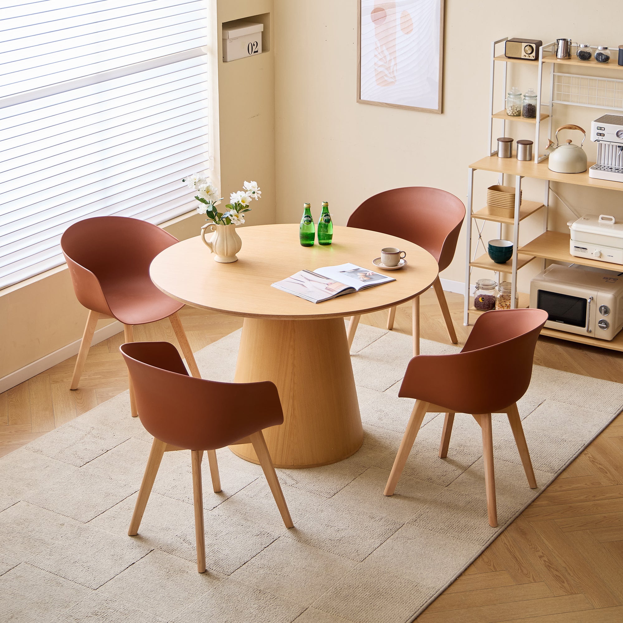 ALBORG – Zestaw 4 skandynawskich krzeseł z drewna i polipropylenu w kolorze terakoty