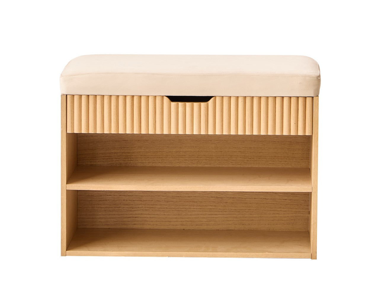 KUBO - Shoe Cabinet with Storage in Wood and Beige Velvet