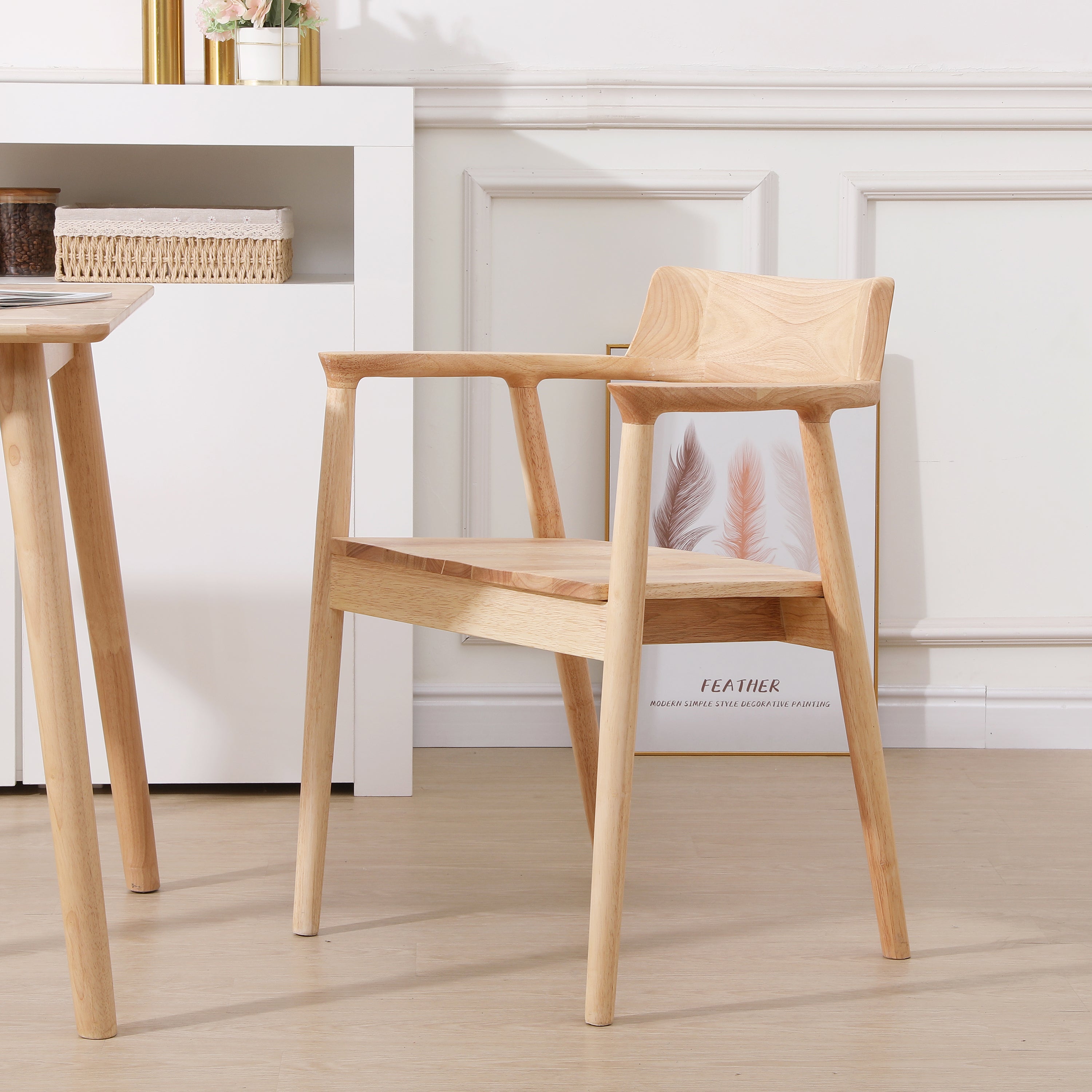 Zestaw 2 krzeseł z litego drewna z podłokietnikami w kolorze naturalnym