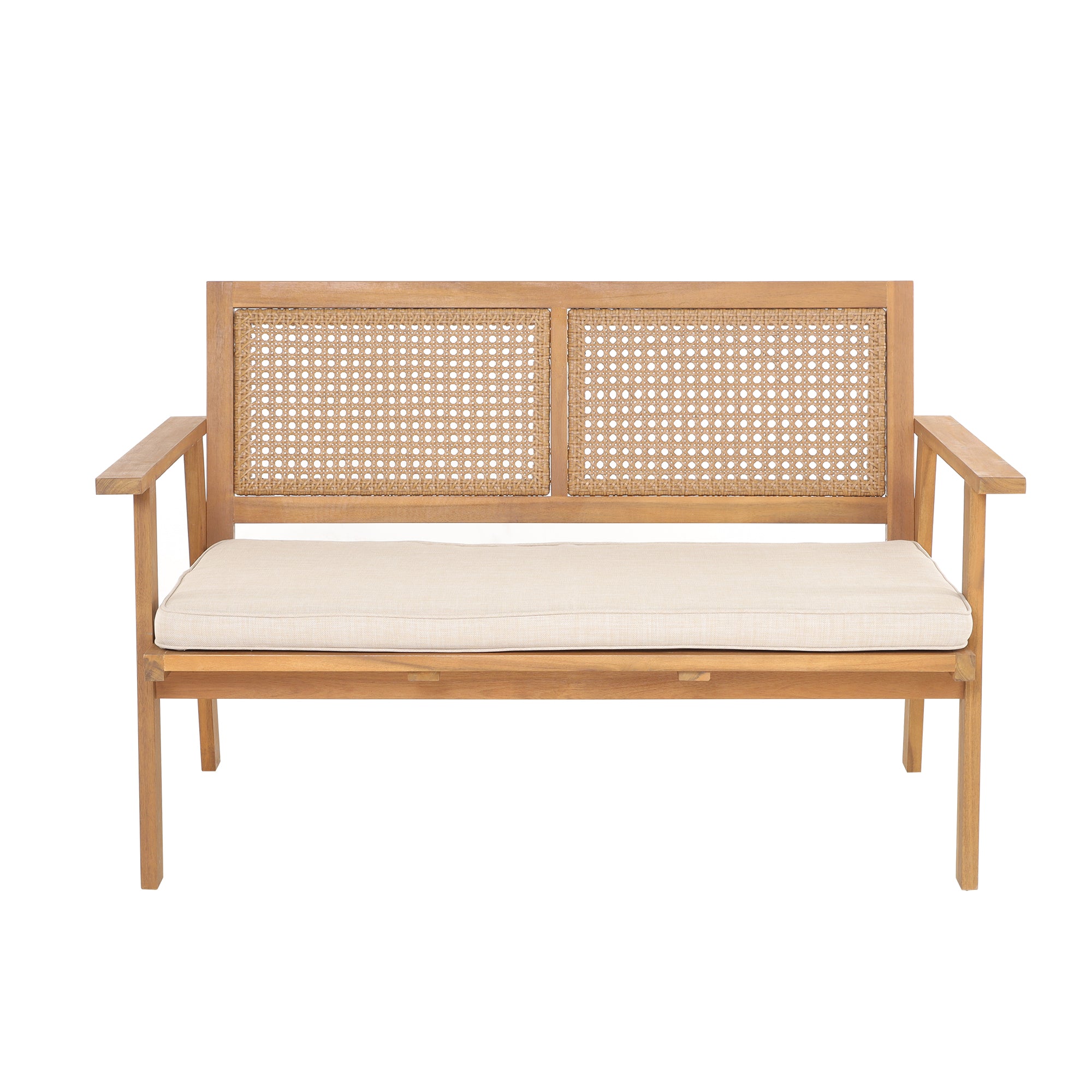 TEMUCO – Zestaw ogrodowy z rattanu i litego drewna w kolorze beżowym