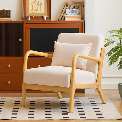 OHAMA - Poltrona in legno massello e tessuto beige