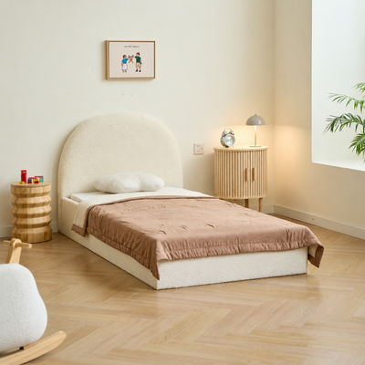 MARABA - Cama con almacenaje 90 cm en tejido beige