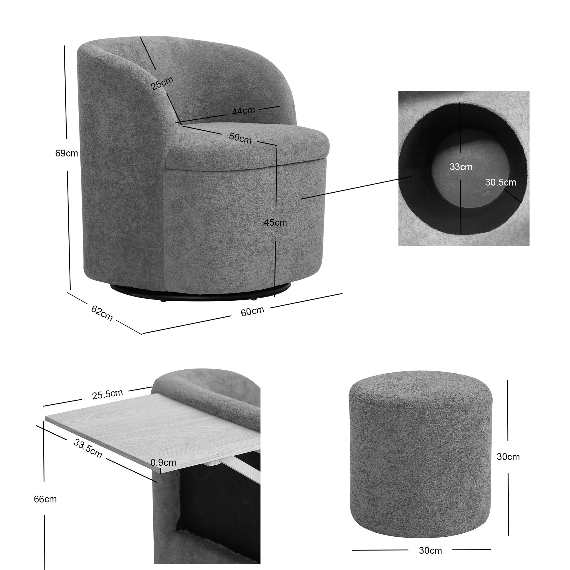 HALMSTAD – Obrotowy fotel wypoczynkowy i pufa z beżowej tkaniny