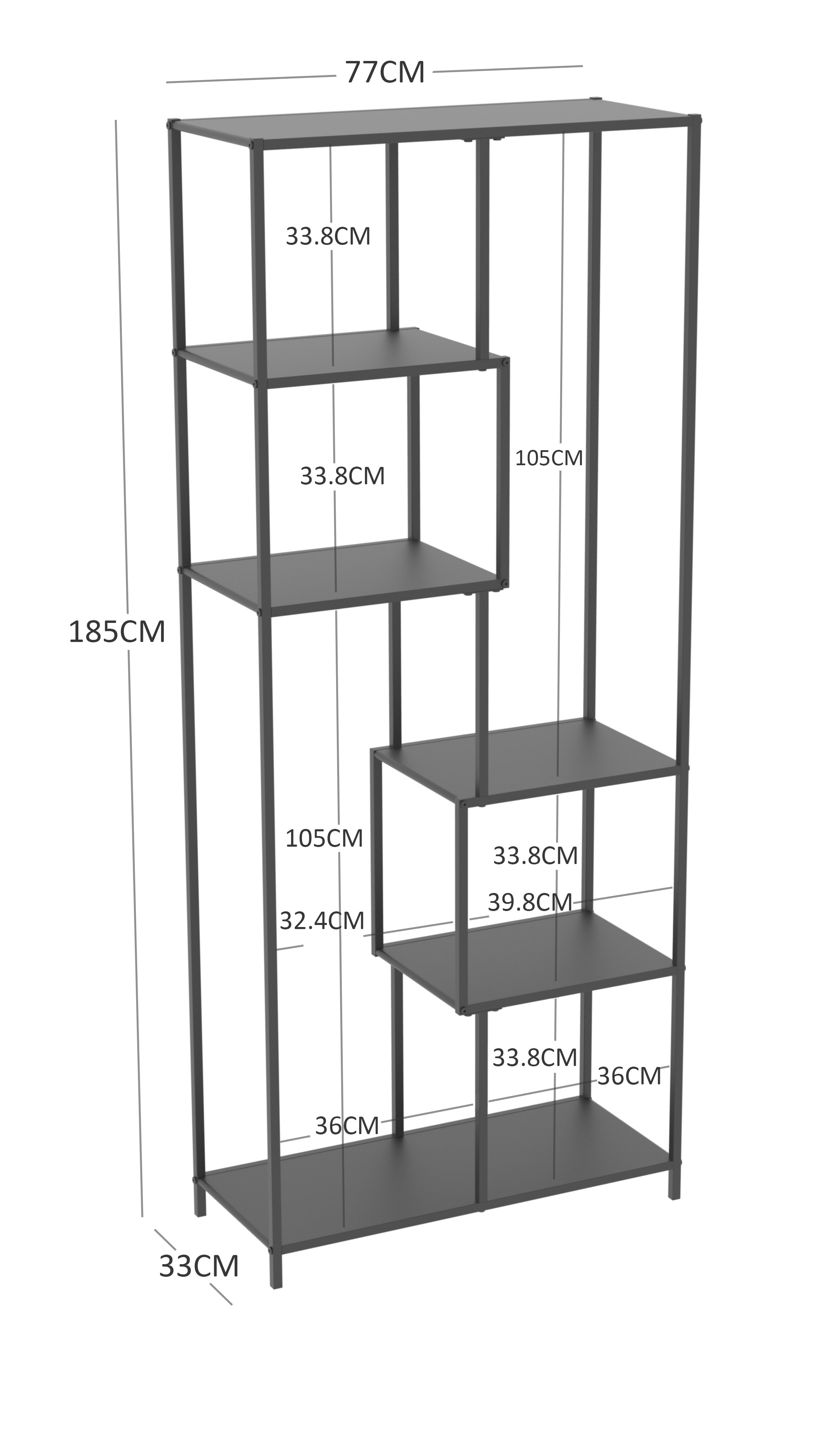 KNUT – 5-poziomowa półka biblioteczna w stylu industrialnym, wykonana z czarnego metalu
