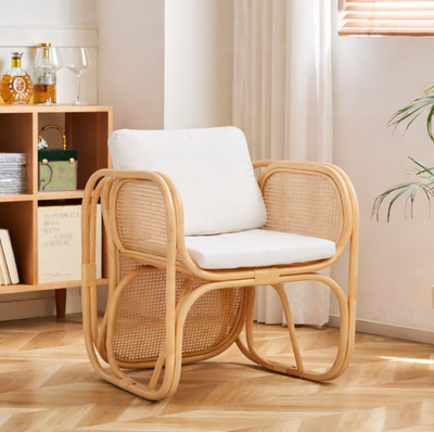 MOROTAI - Poltrona in rattan naturale e tessuto beige