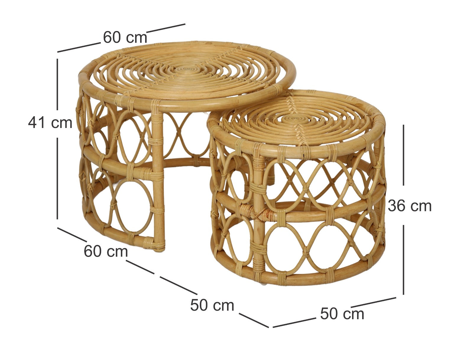 SALAWATI – Zestaw 2 stolików kawowych z naturalnego rattanu
