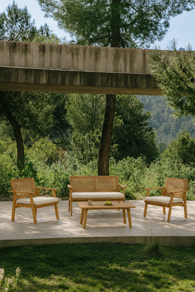 TEMUCO - Gartenmöbelset aus Rattan und Massivholz Beige