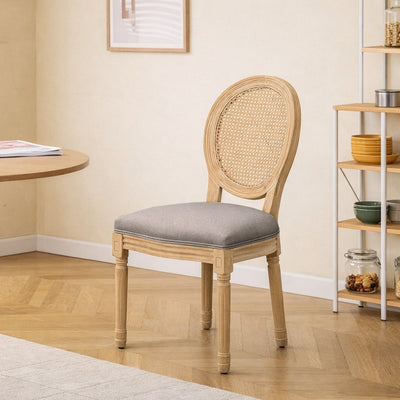 RICHELIEU - Set di 2 sedie in legno e cannage con seduta in tessuto grigio scuro