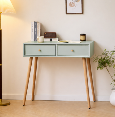 NISHIO - Consolle a 2 cassetti in legno, finitura verde menta