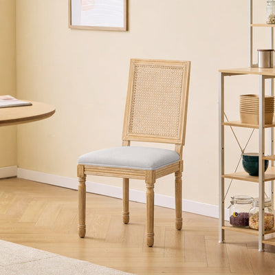 CAMBRIDGE - Set di 2 sedie in legno e paglia di Vienna con seduta in tessuto grigio chiaro